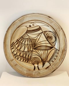 Jacques Pouchain Ceramic Dish with Stylized Bird, 1960s