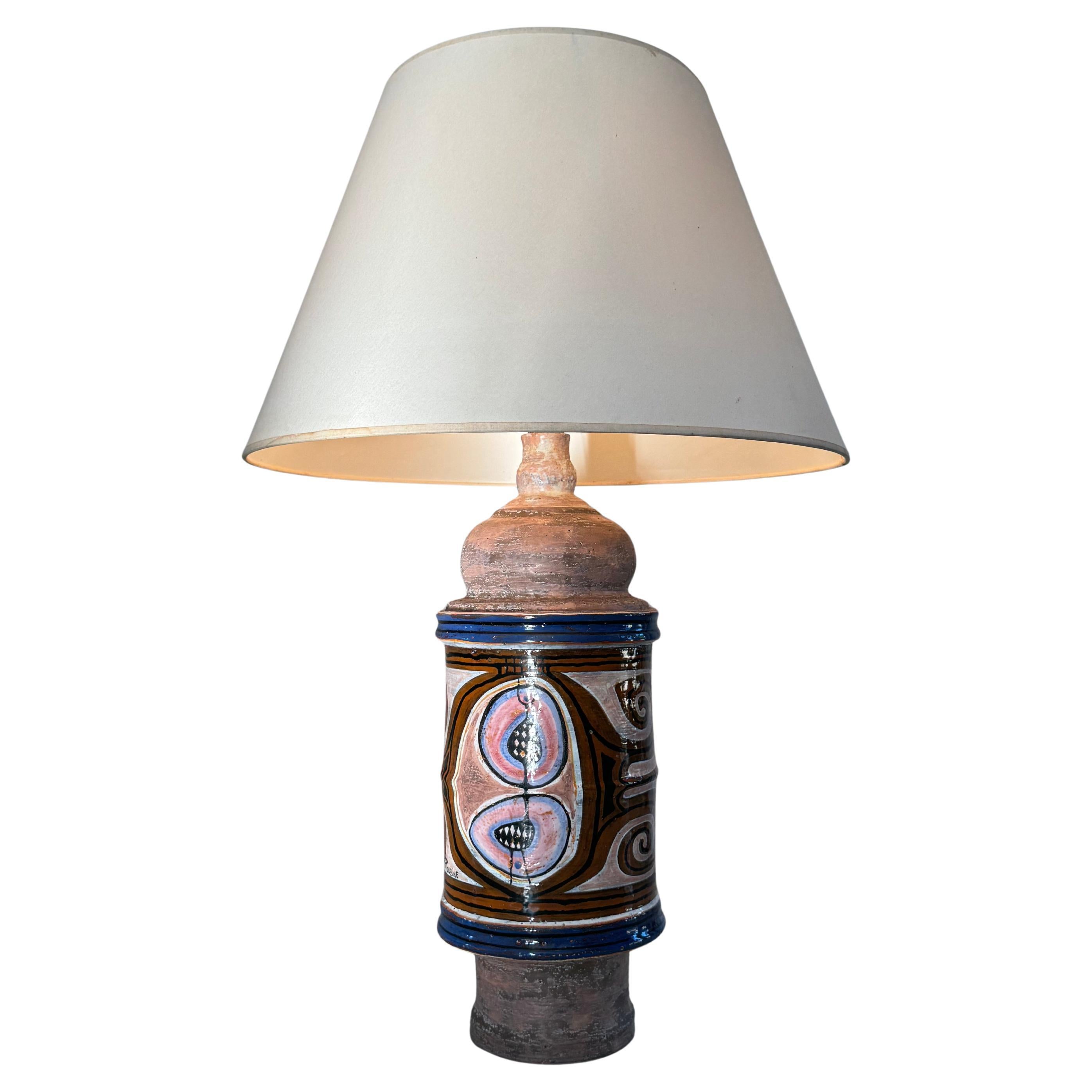 Jacques Poussine huge ceramic lamp. Unique work. Sant Vicens France circa 1950s
