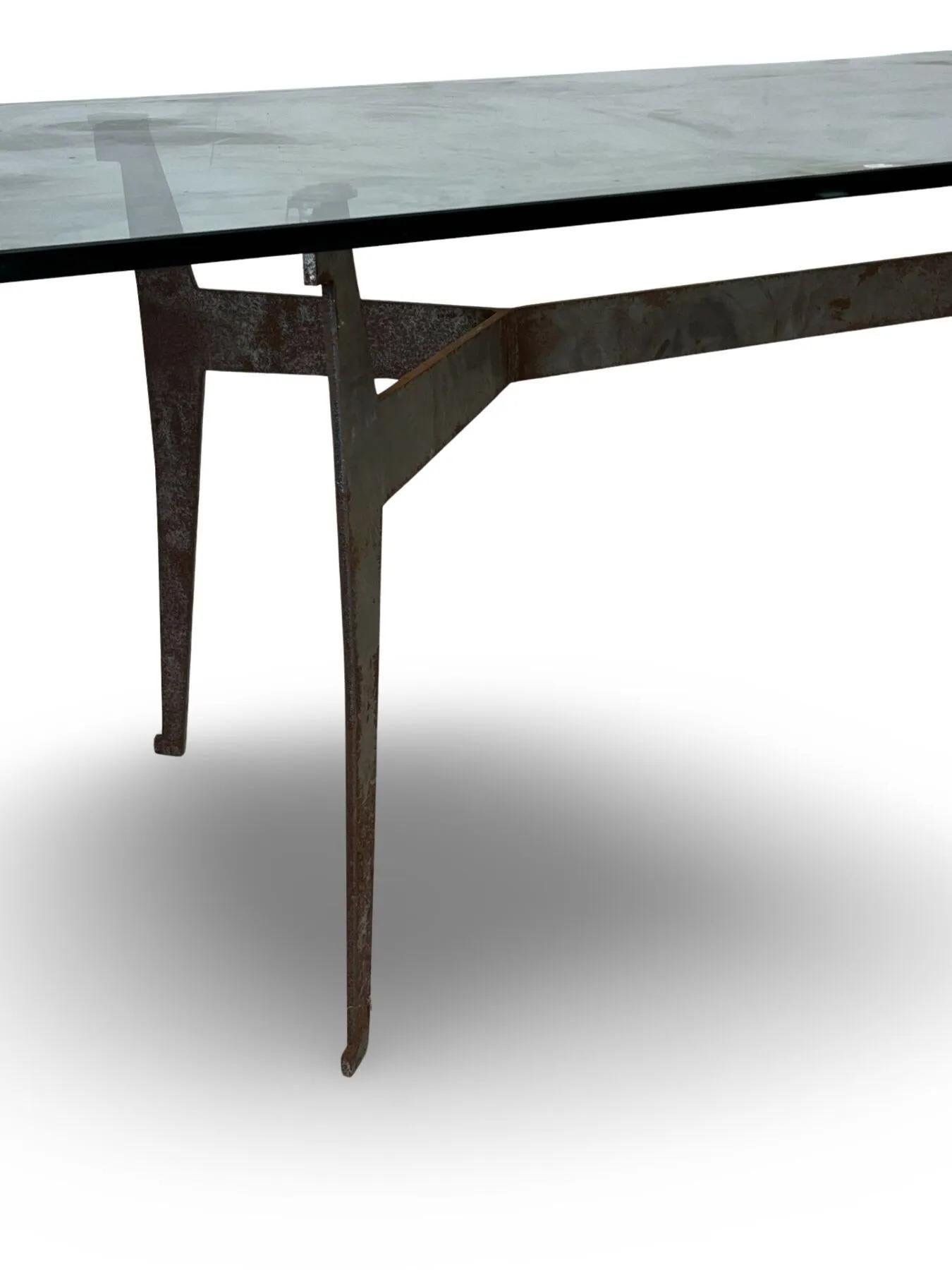 Mid-Century Modern Jacques Quinet (1918-1992) attributed to, large table with metal base circa 1970 For Sale