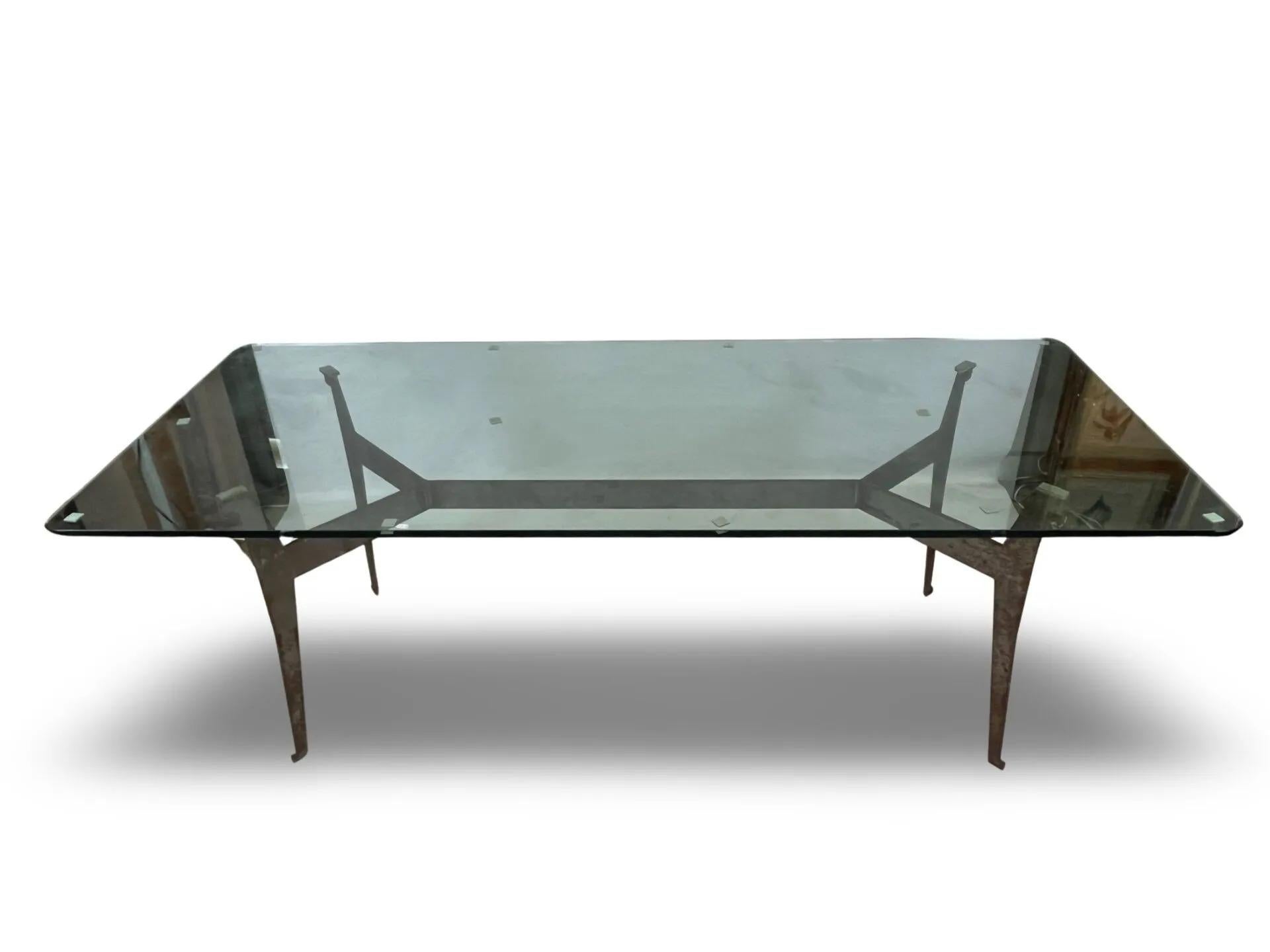 French Jacques Quinet (1918-1992) attributed to, large table with metal base circa 1970 For Sale