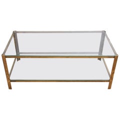 Jacques Quinet 1960s Coffee Glass and Brass Coffee Table