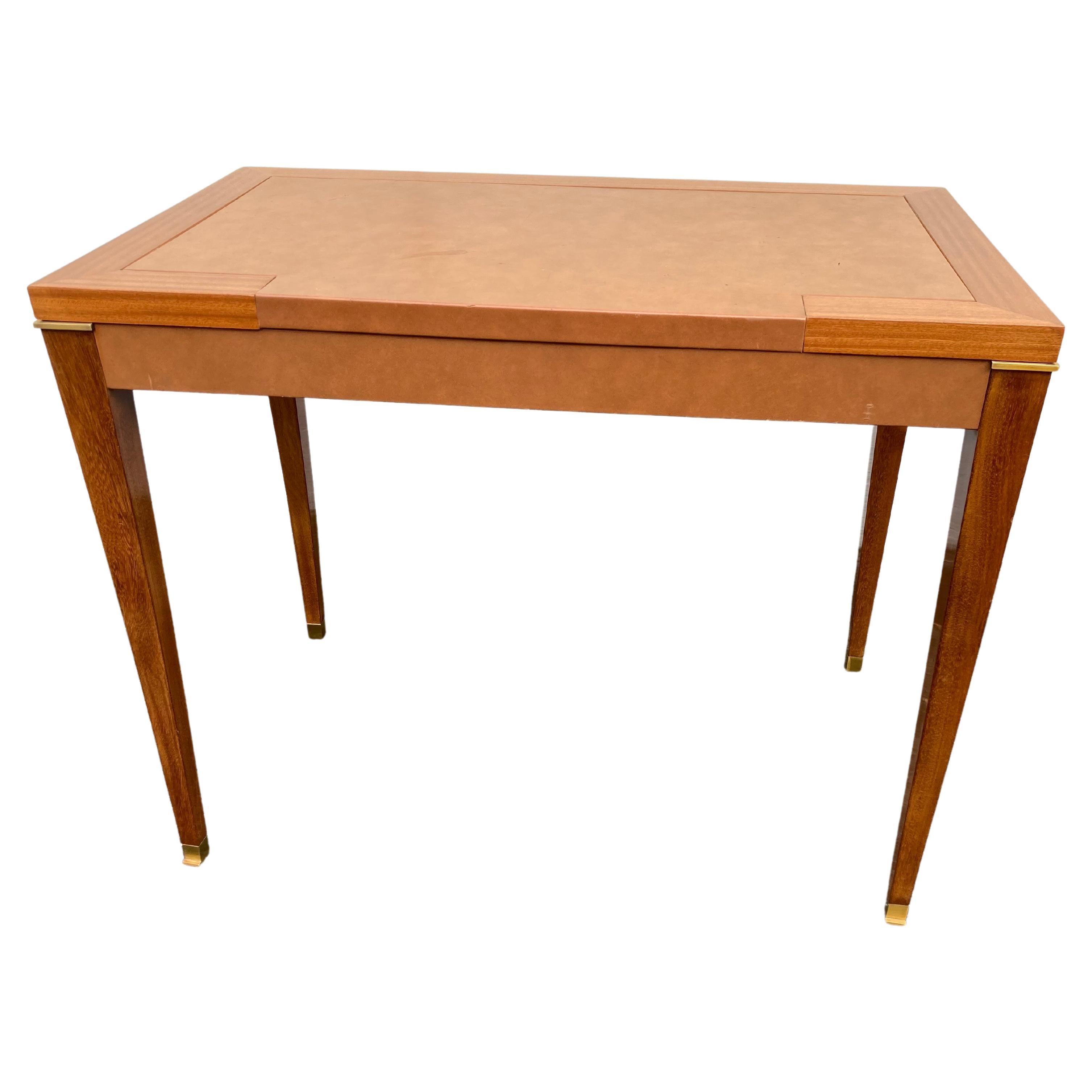Jacques Quinet, a Mahagony, Brown Leather and Brass Writing Desk, circa 1950