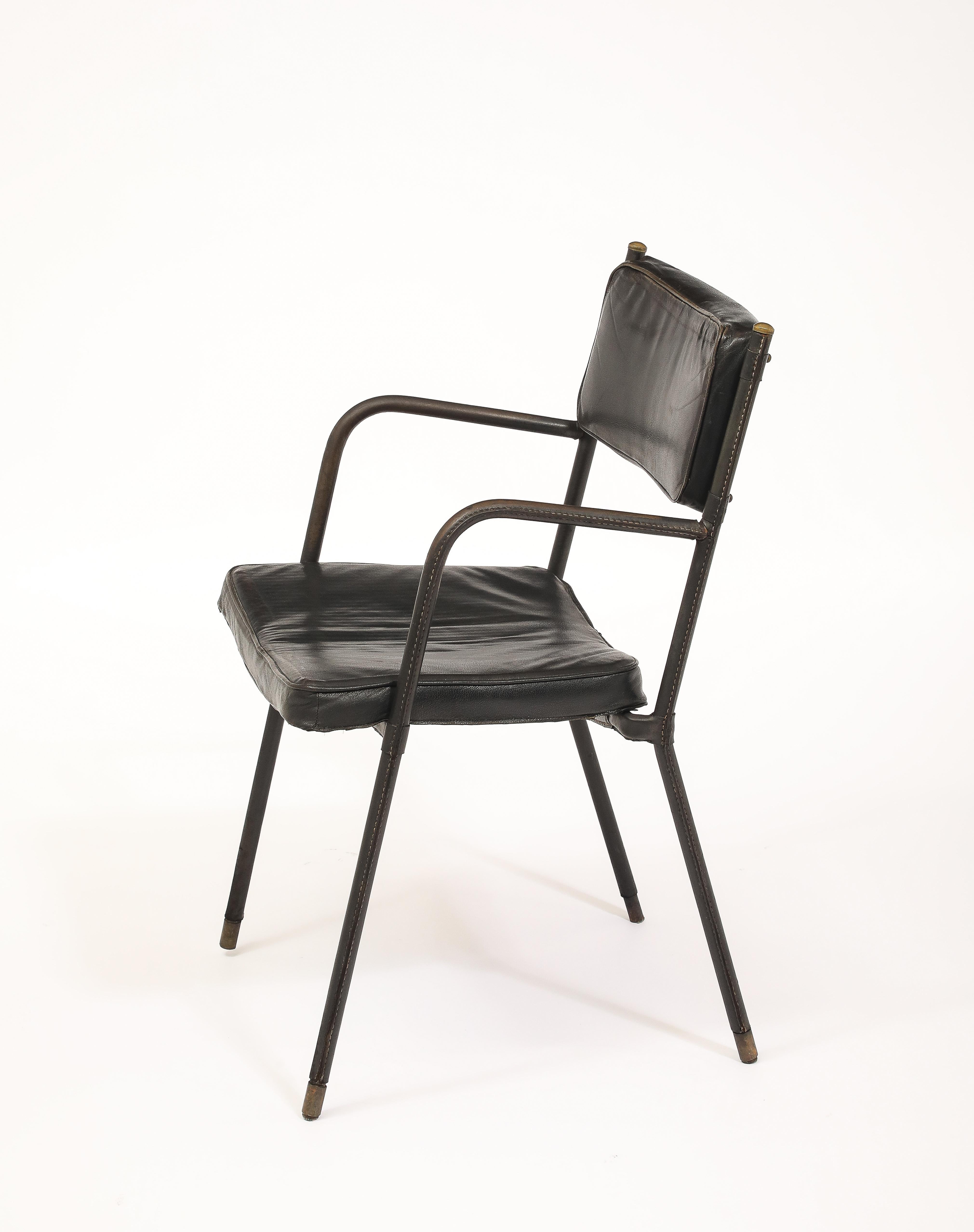 Jacques Quinet Schreibtischsessel, Frankreich 1950er Jahre (Leder) im Angebot