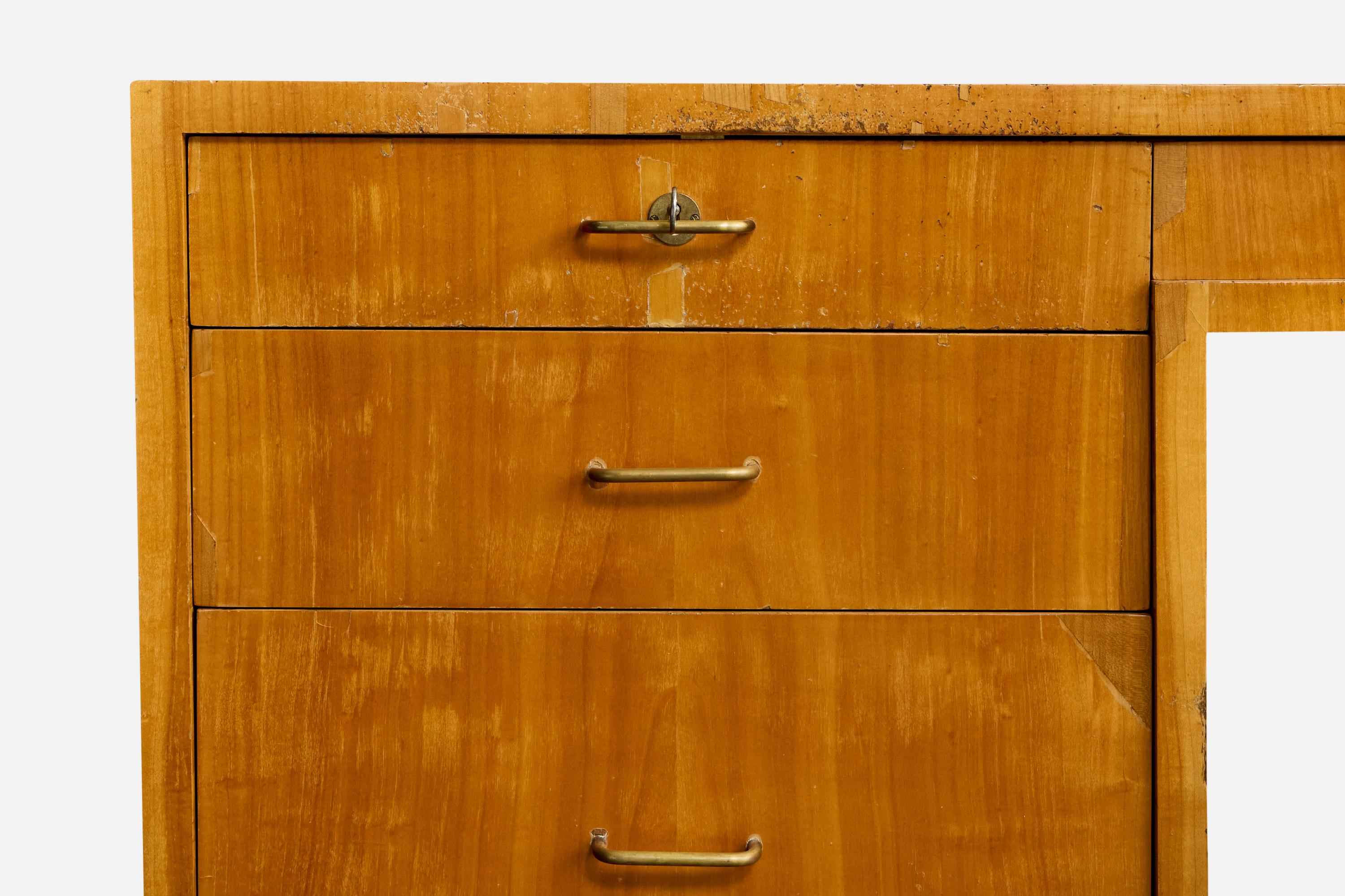 Jacques Quinet, Desk, Cherrywood, Brass, France, 1960 im Angebot 11
