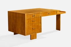 Jacques Quinet, Desk, Cherrywood, Brass, France, 1960
