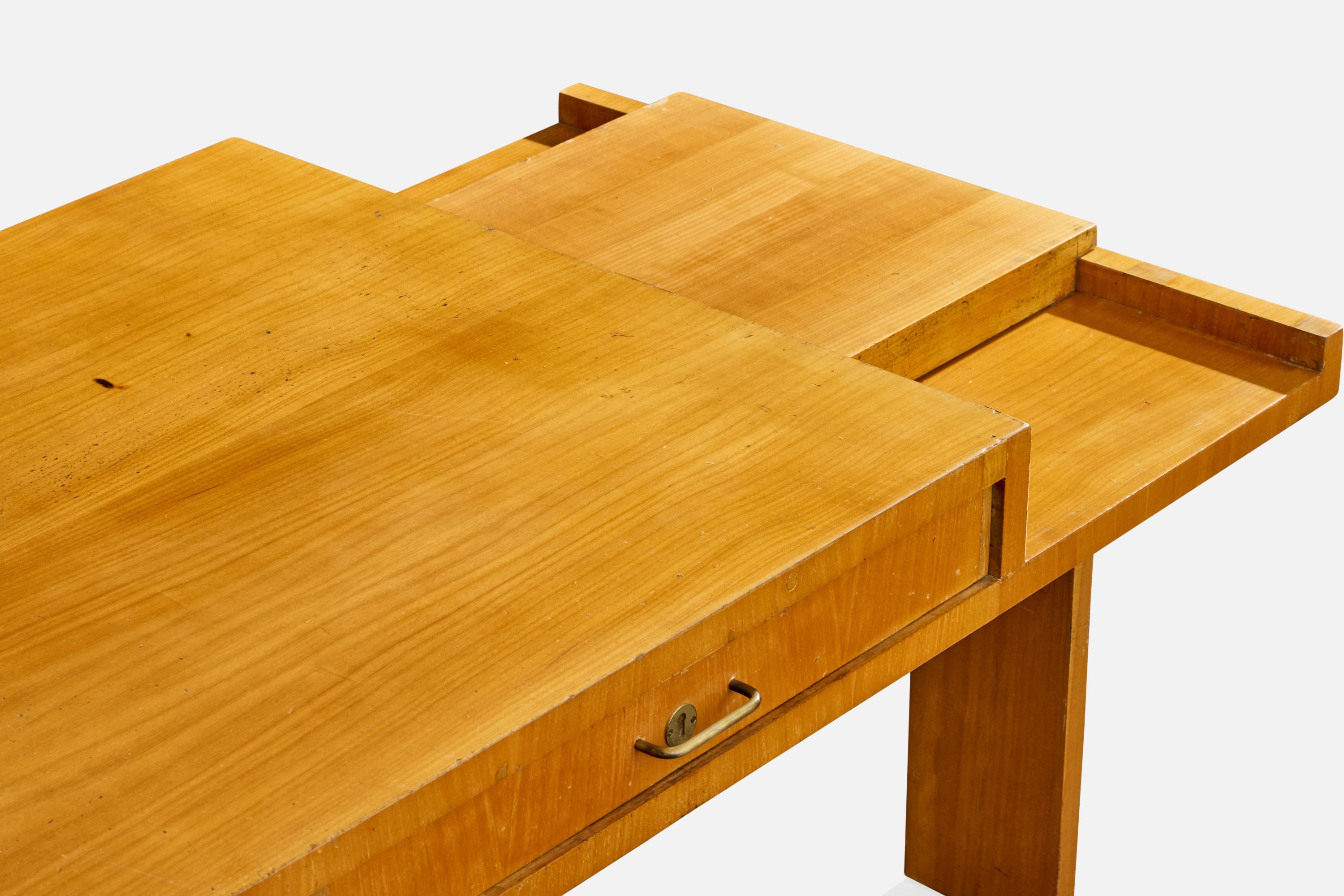 Jacques Quinet, Desk, Cherrywood, Brass, France, 1960 (Messing) im Angebot