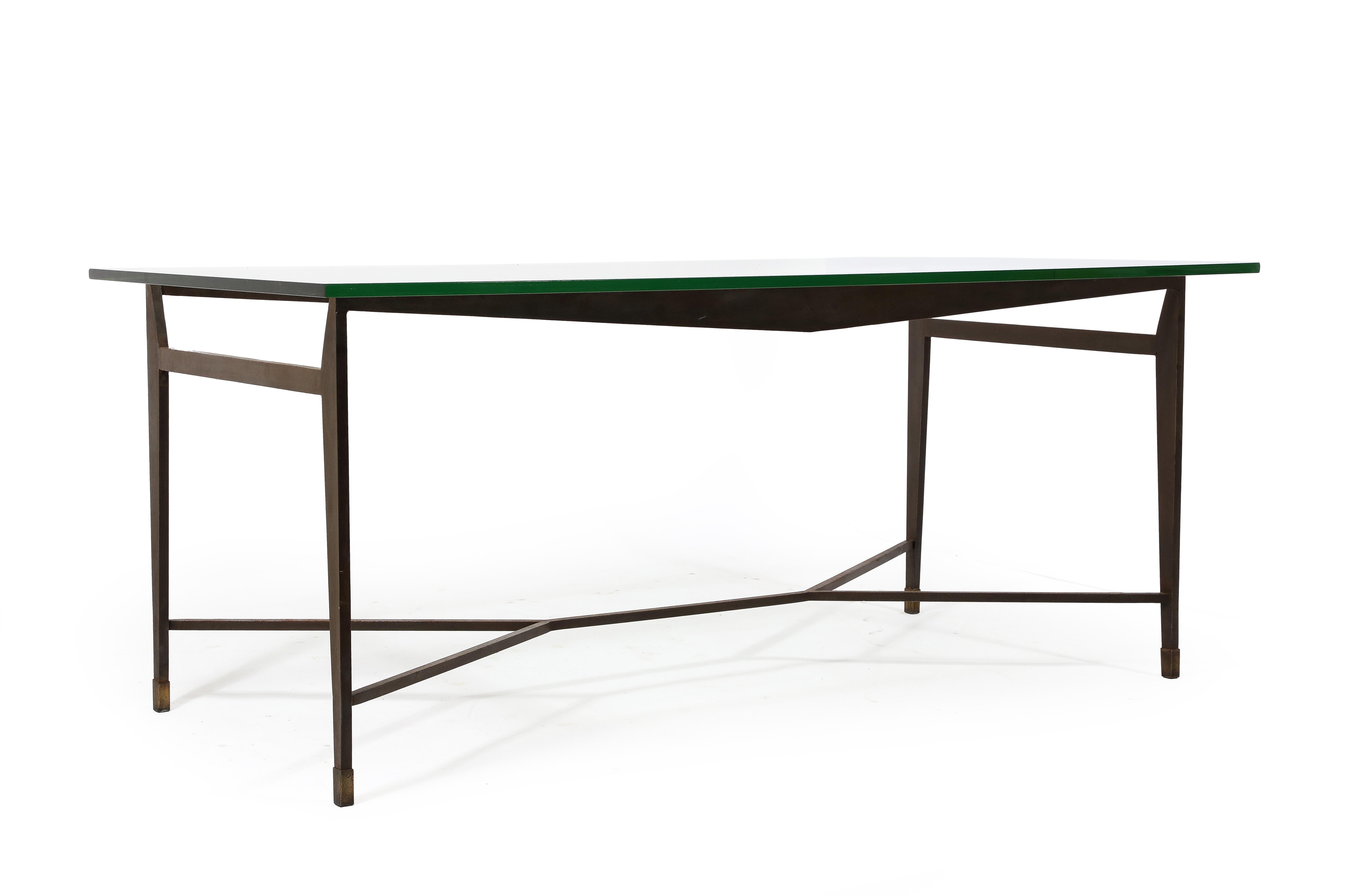 Jacques Quinet Dining Table in Wrought Iron & Saint Gobain Glass, France 1950's For Sale 4