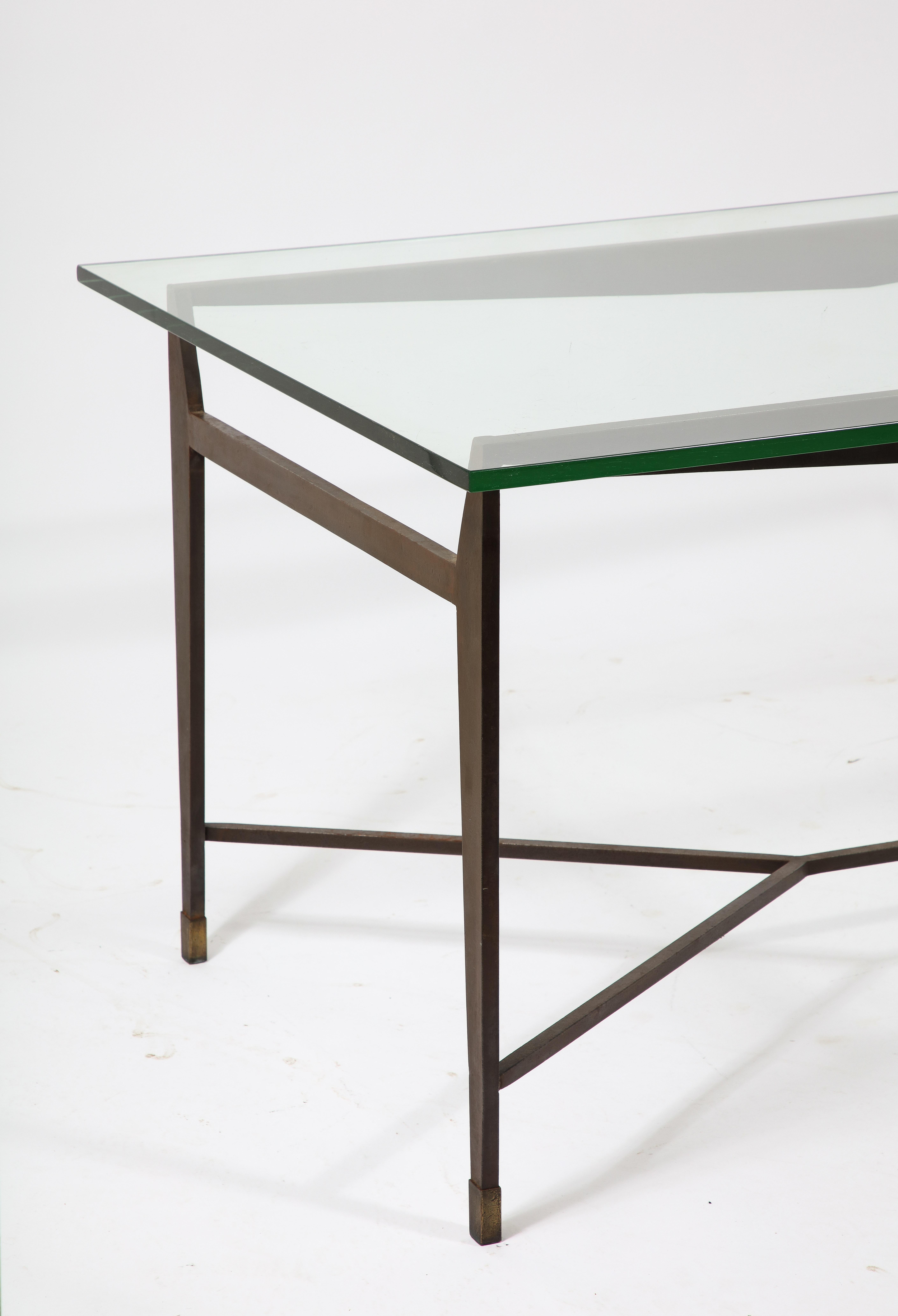 Jacques Quinet Dining Table in Wrought Iron & Saint Gobain Glass, France 1950's For Sale 5