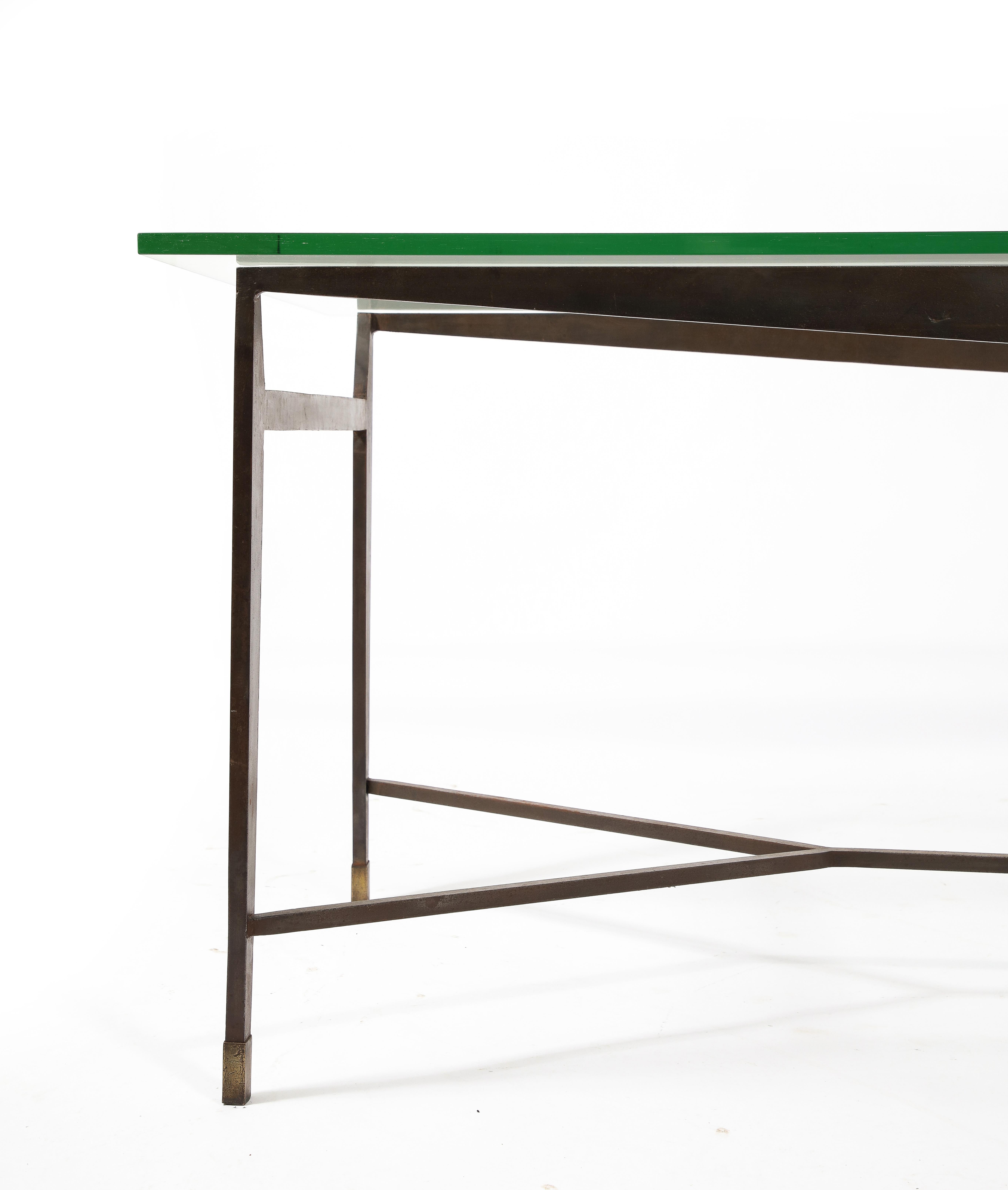 Jacques Quinet Dining Table in Wrought Iron & Saint Gobain Glass, France 1950's For Sale 10