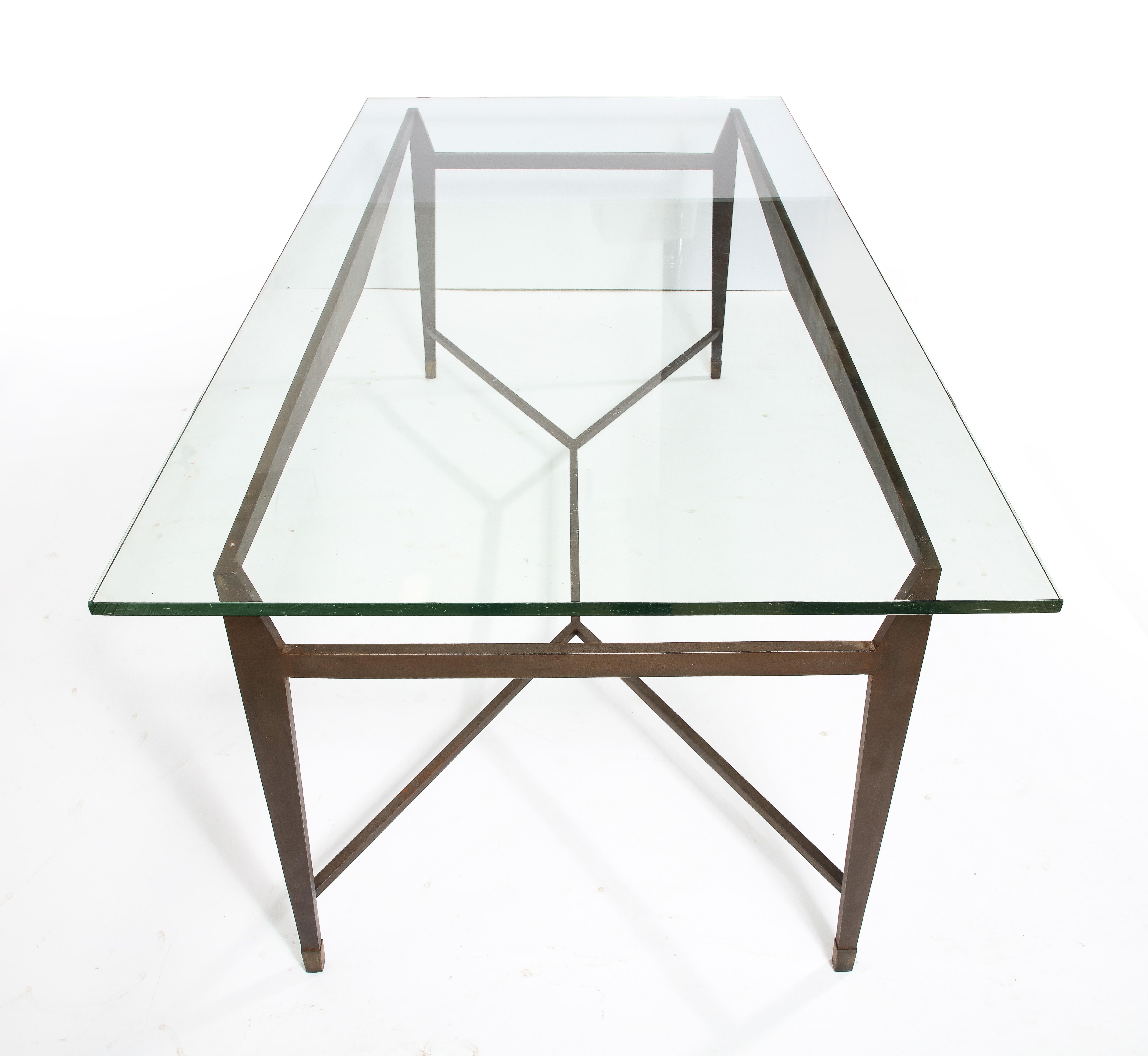 Jacques Quinet Dining Table in Wrought Iron & Saint Gobain Glass, France 1950's For Sale 12