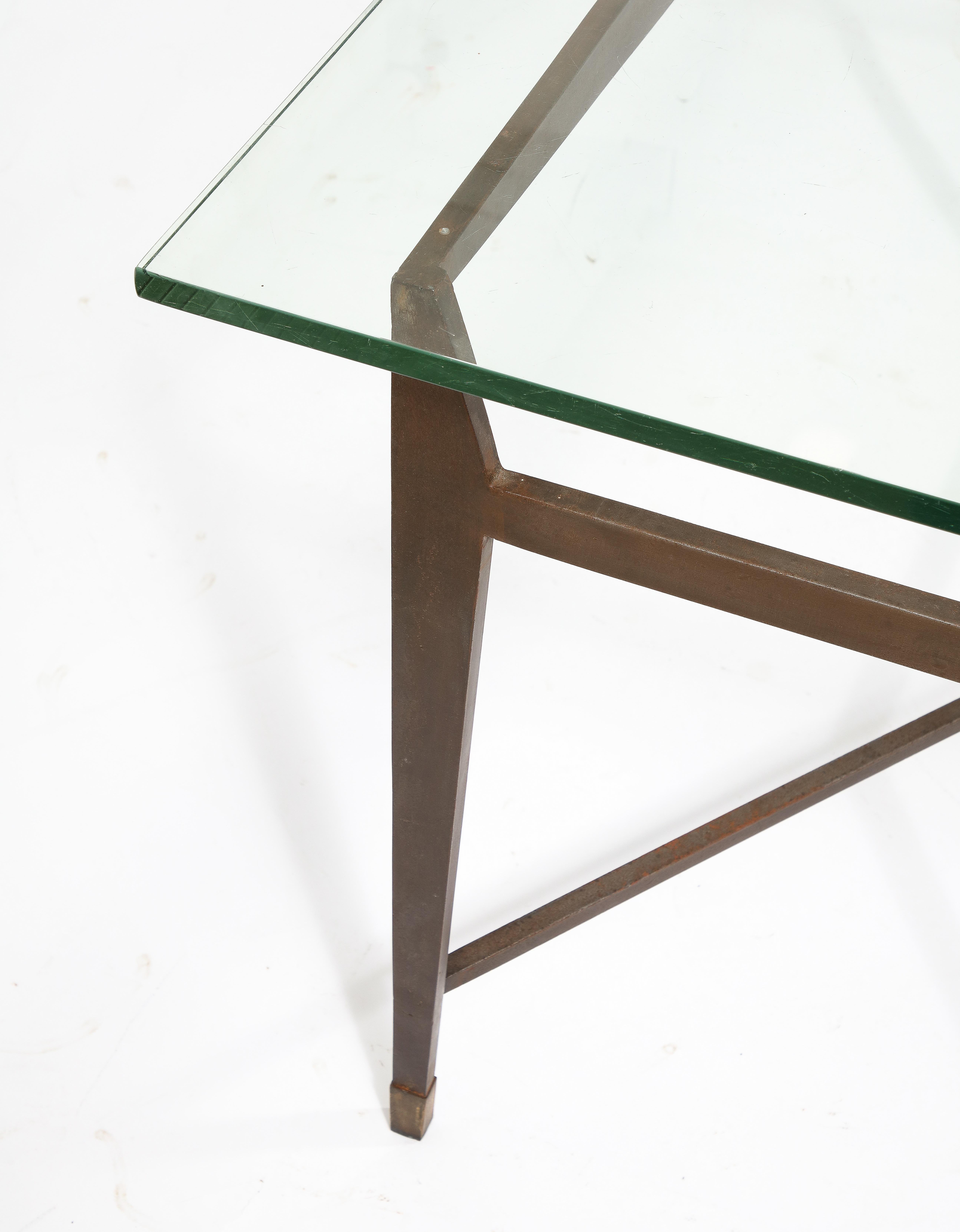 Jacques Quinet Dining Table in Wrought Iron & Saint Gobain Glass, France 1950's For Sale 13