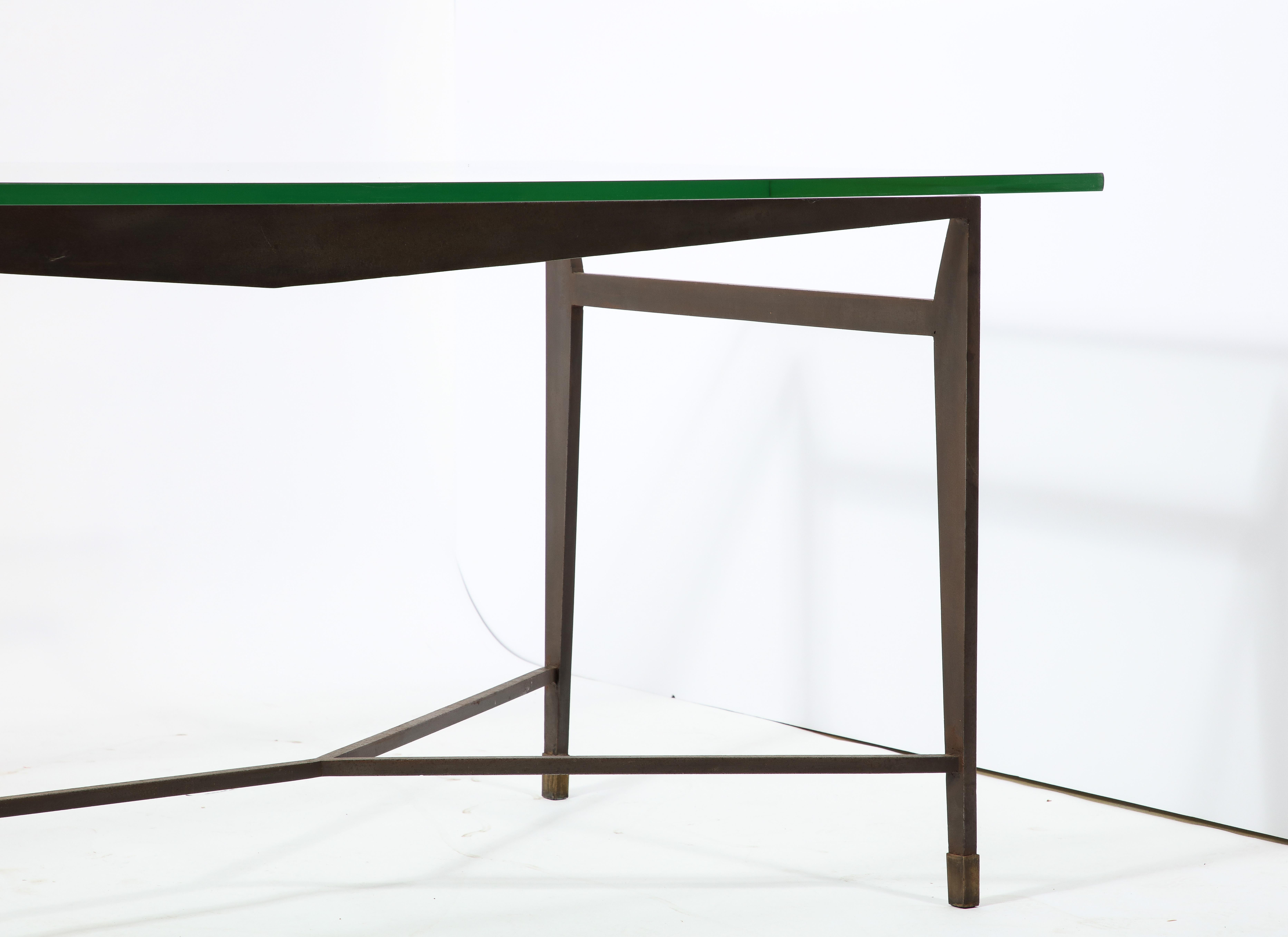 20th Century Jacques Quinet Dining Table in Wrought Iron & Saint Gobain Glass, France 1950's For Sale