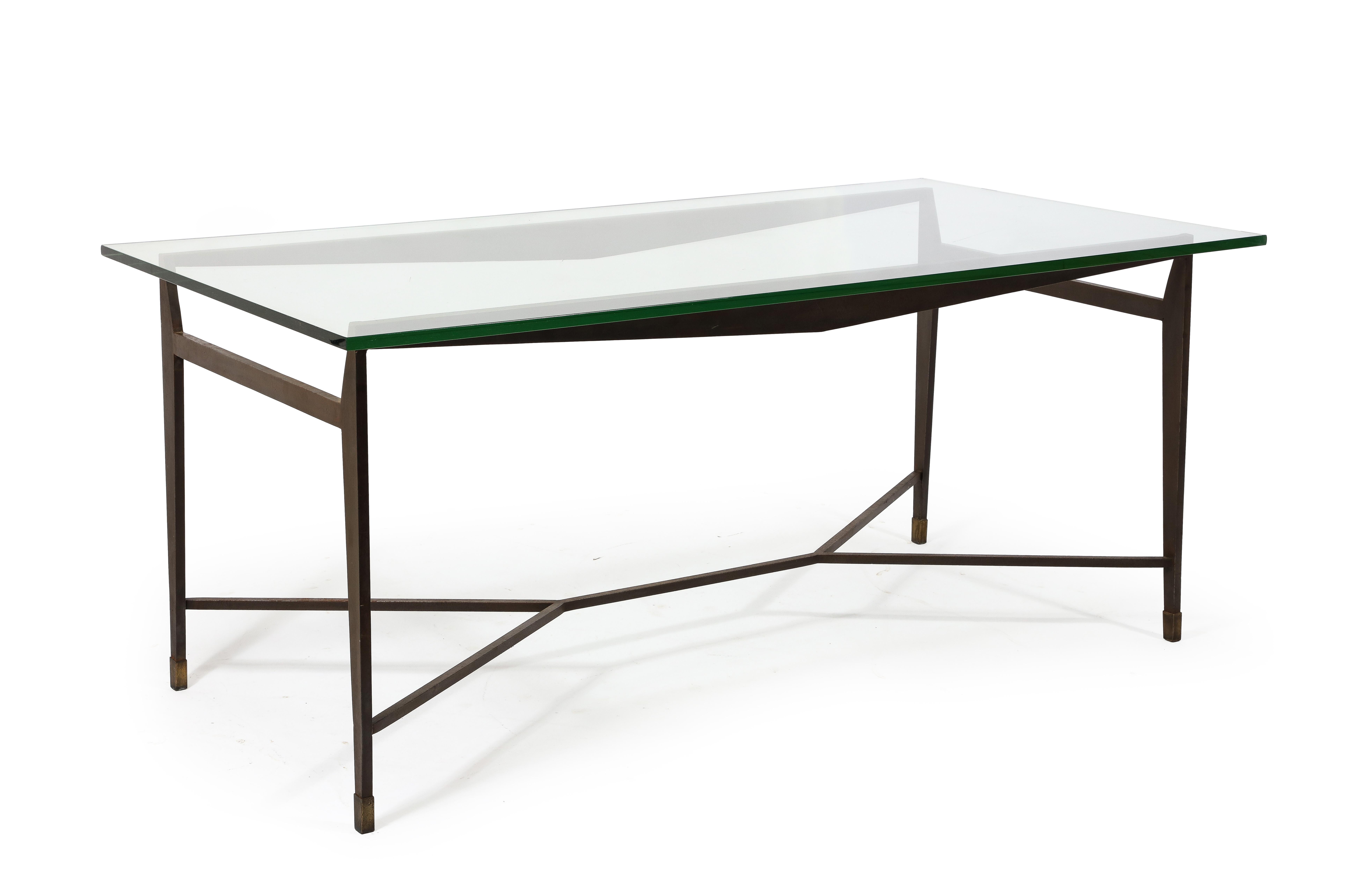 Jacques Quinet Dining Table in Wrought Iron & Saint Gobain Glass, France 1950's For Sale 3