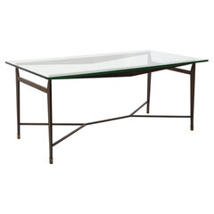 Vintage Jacques Quinet Dining Table in Wrought Iron & Saint Gobain Glass, France 1950's