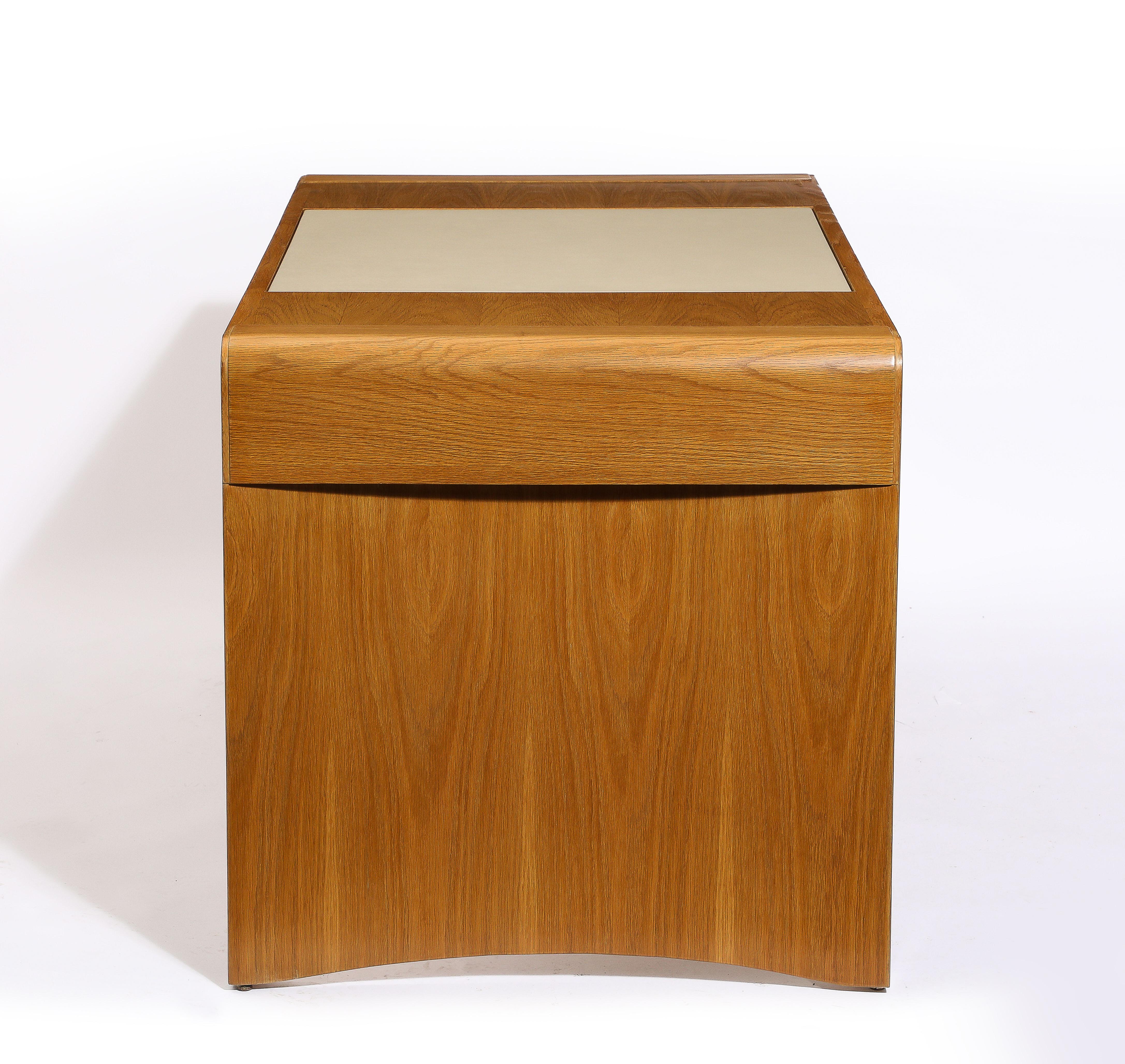 Jacques Quinet Oak and Leather Waterfall Desk, France 1960's 6