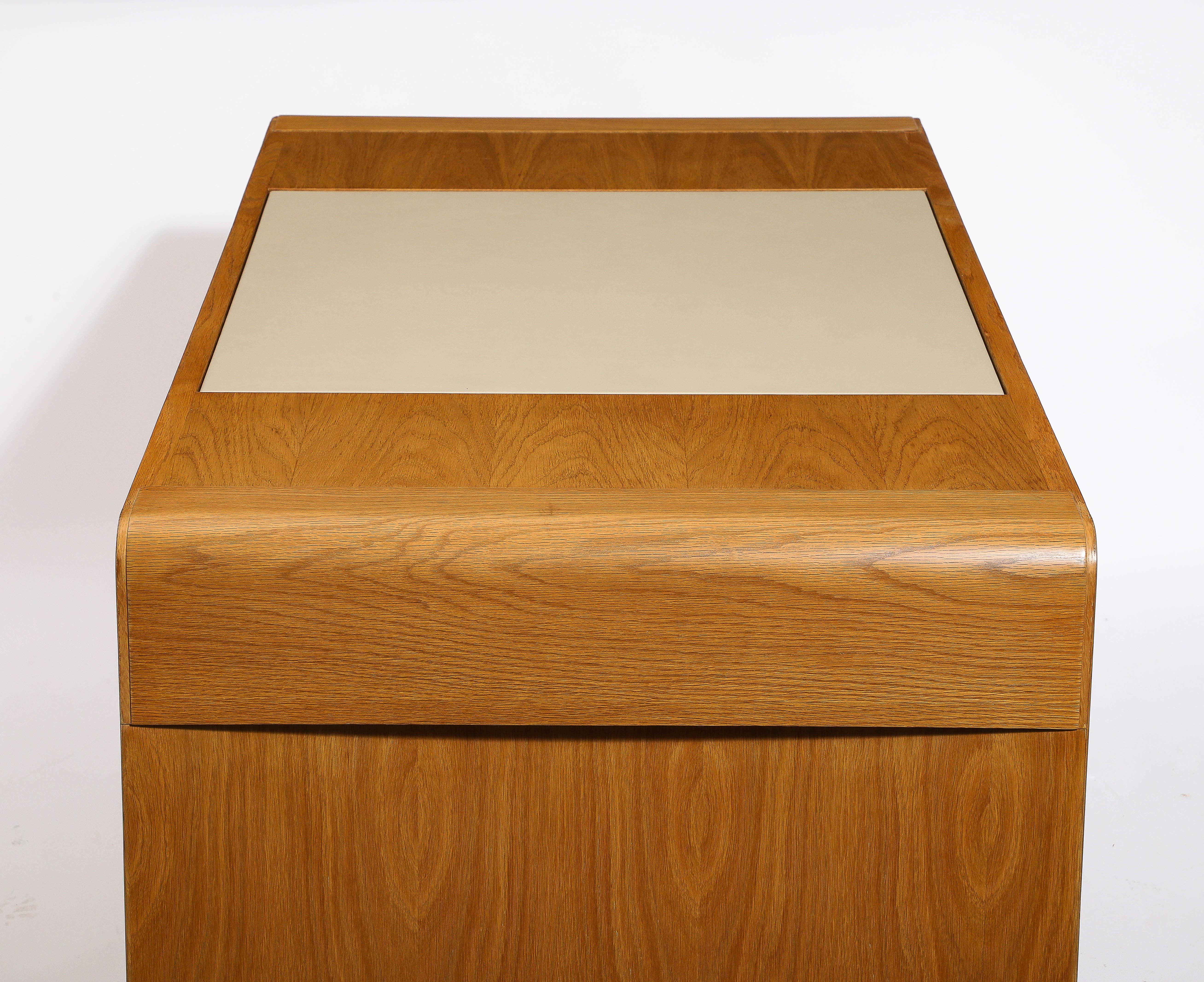 Jacques Quinet Oak and Leather Waterfall Desk, France 1960's For Sale 7
