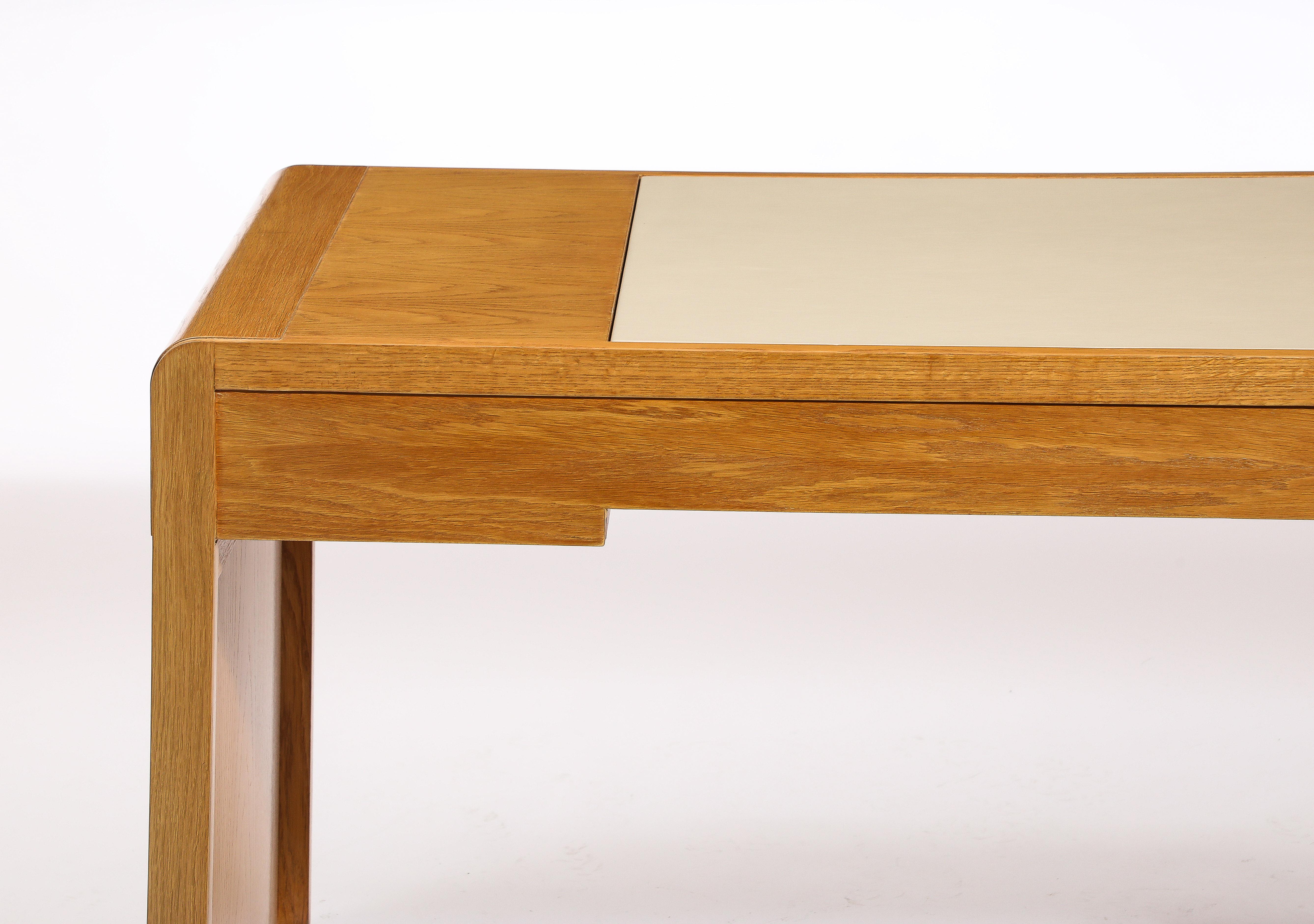 Jacques Quinet Oak and Leather Waterfall Desk, France 1960's For Sale 9