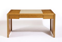 Jacques Quinet Oak and Leather Waterfall Desk, France 1960's