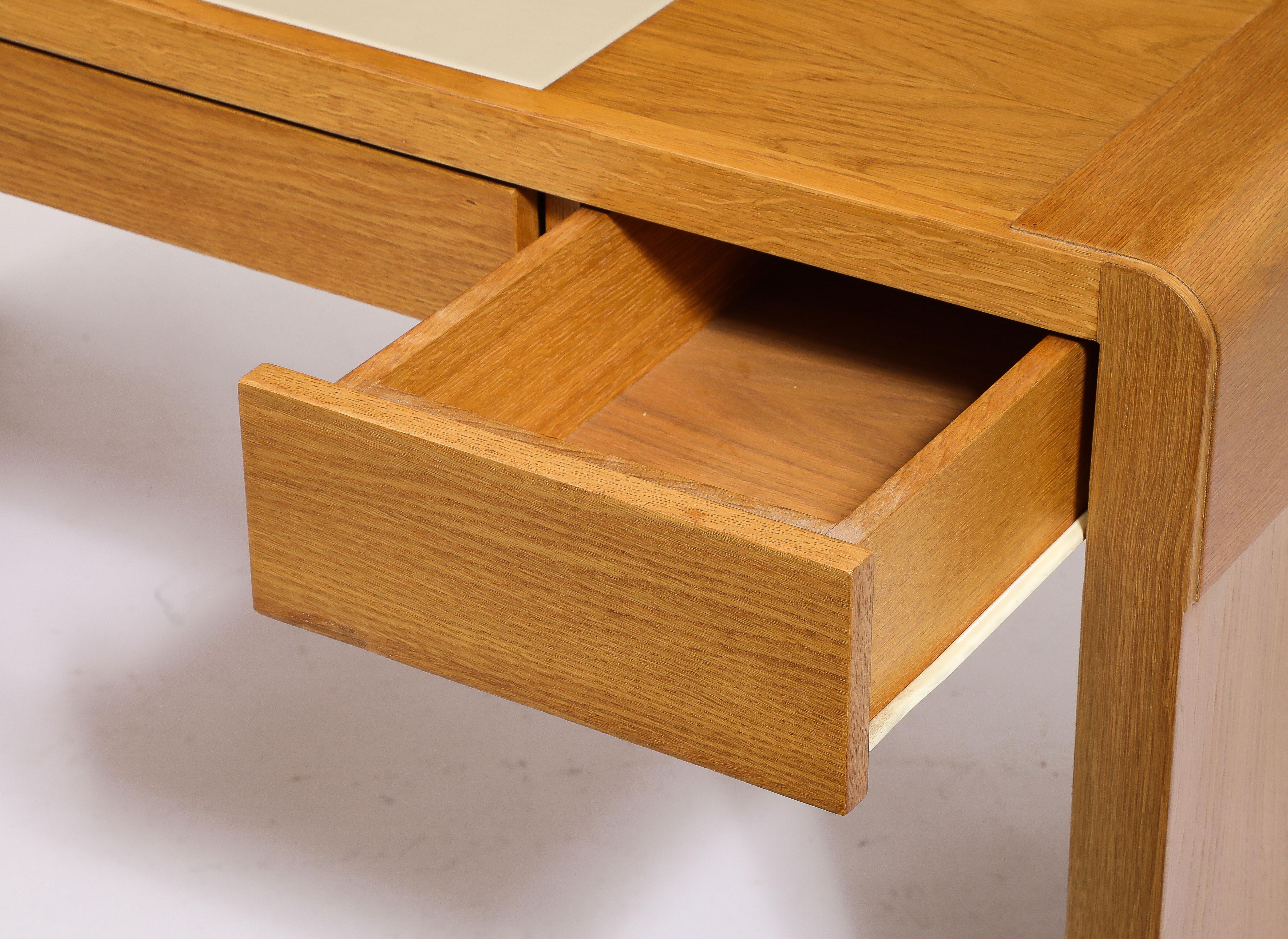 Jacques Quinet Oak and Leather Waterfall Desk, France 1960's 1