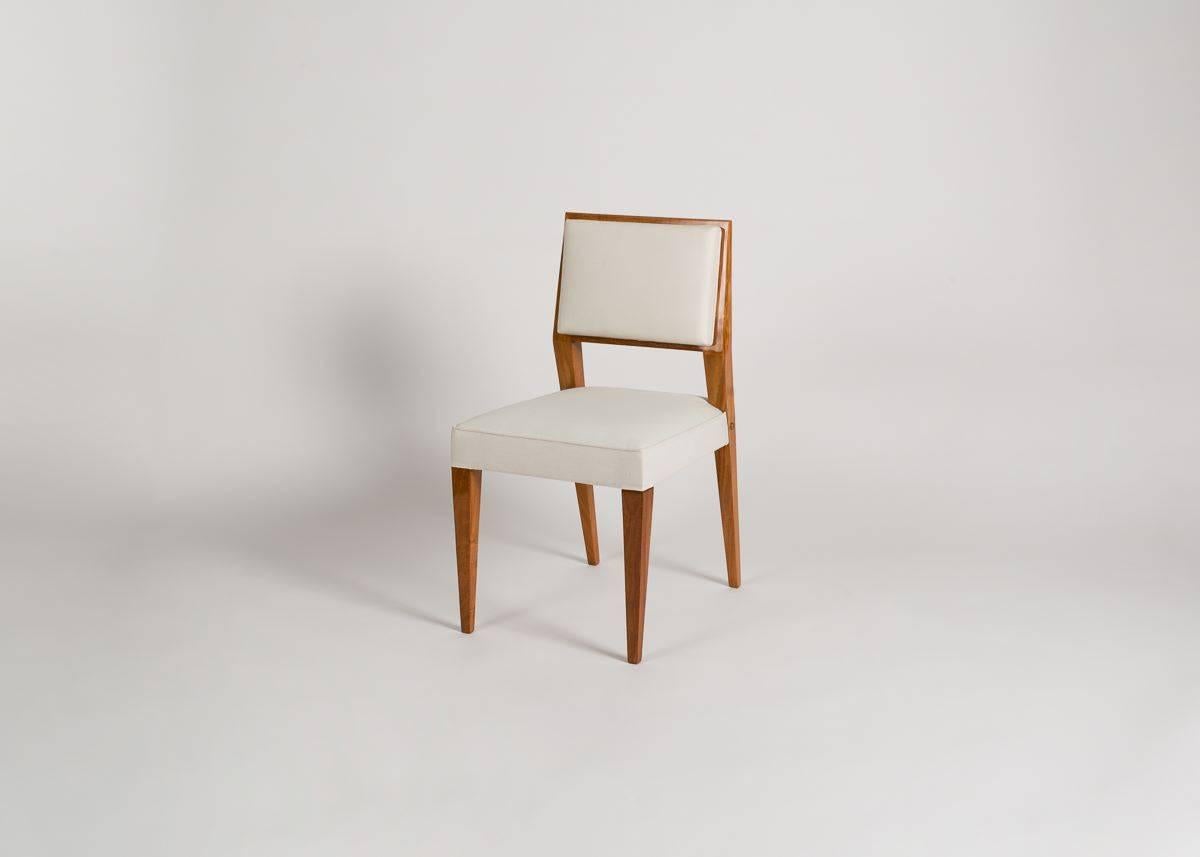 Mid-20th Century Jacques Quinet, Set of Eight Blond Mahogany Dining Chairs, France, circa 1950s