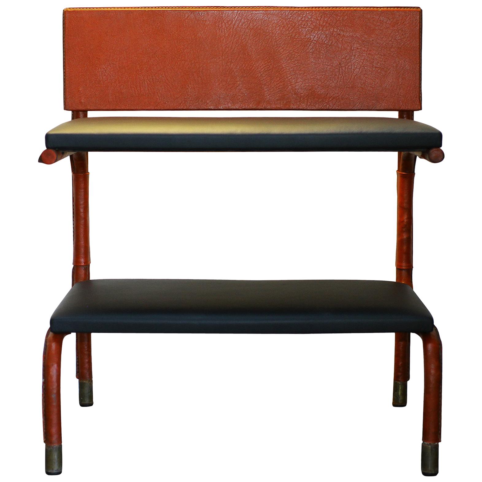 Jacques Quinet Shelf-Table, Red and Black Leather For Sale