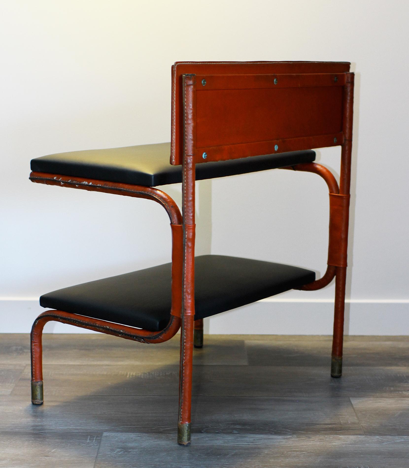 Jacques Quinet Shelf-Table, Red and Black Leather In Fair Condition For Sale In Encino, CA