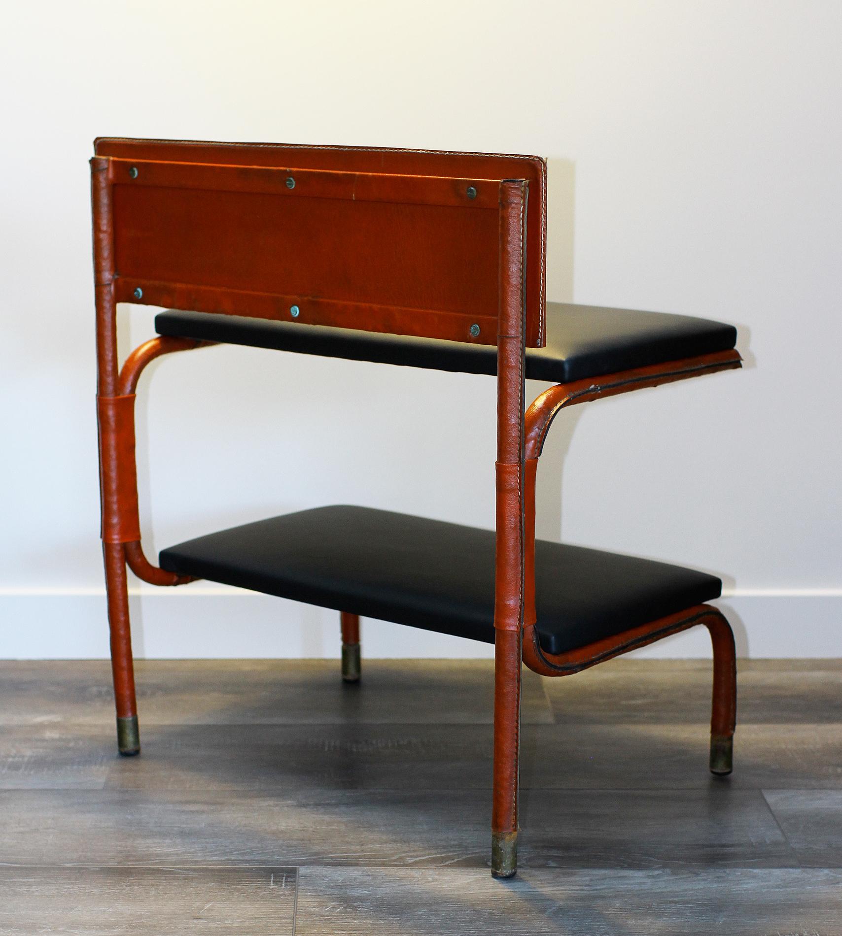 Mid-20th Century Jacques Quinet Shelf-Table, Red and Black Leather For Sale