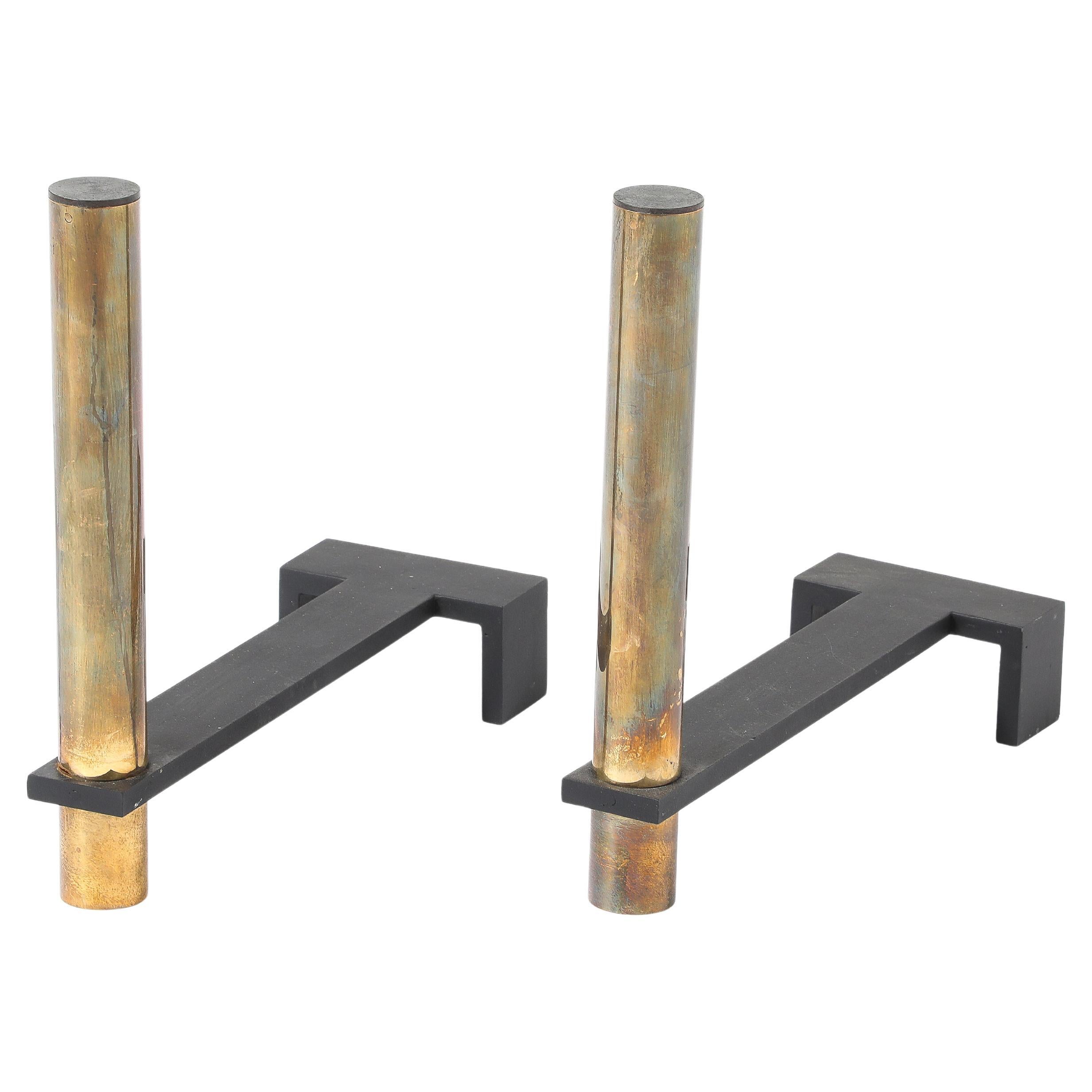 Andirons simples de Jacques Quinet, France 1950's en vente