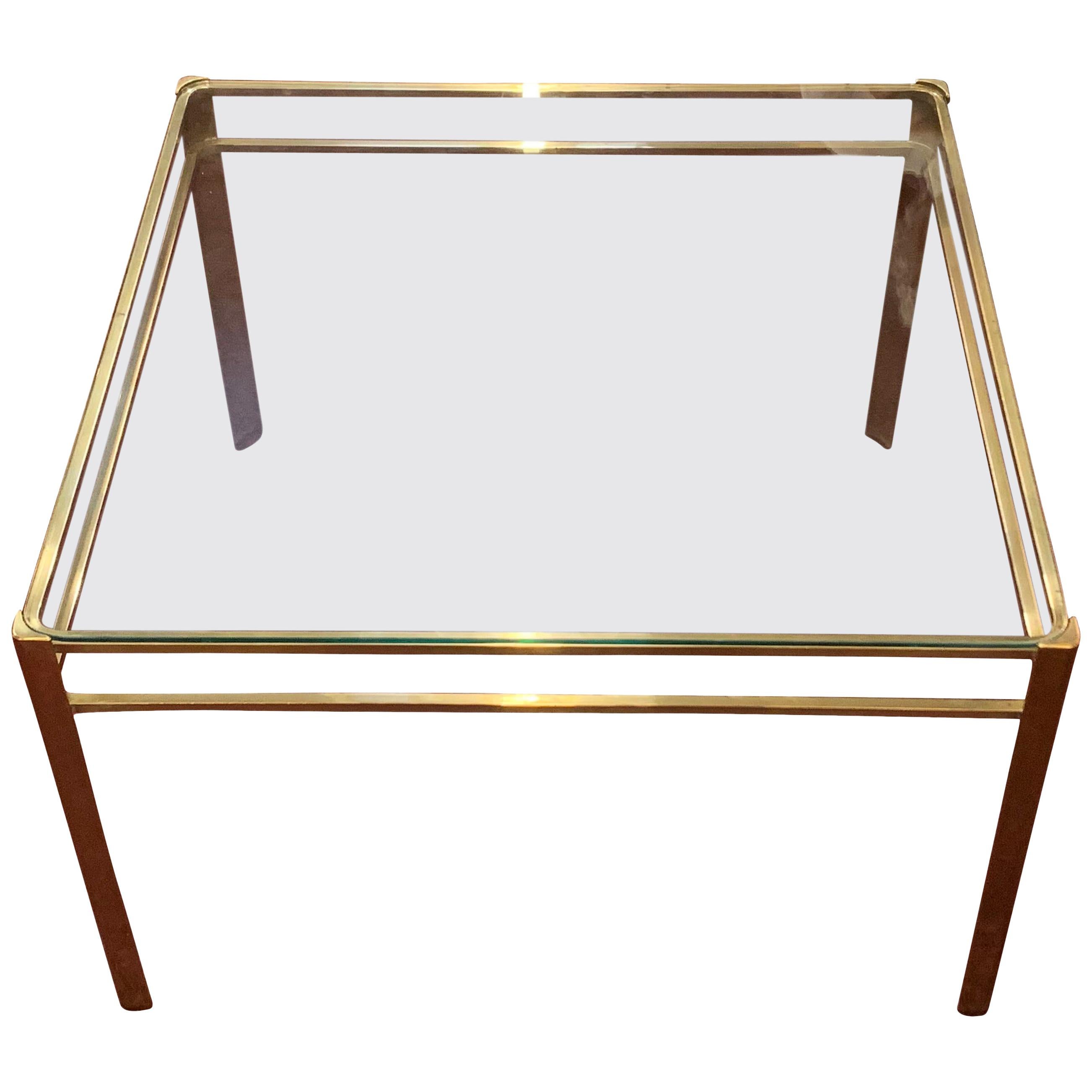 Jacques Quinet Brass and Glass Square Coffee Table, France, 1940s