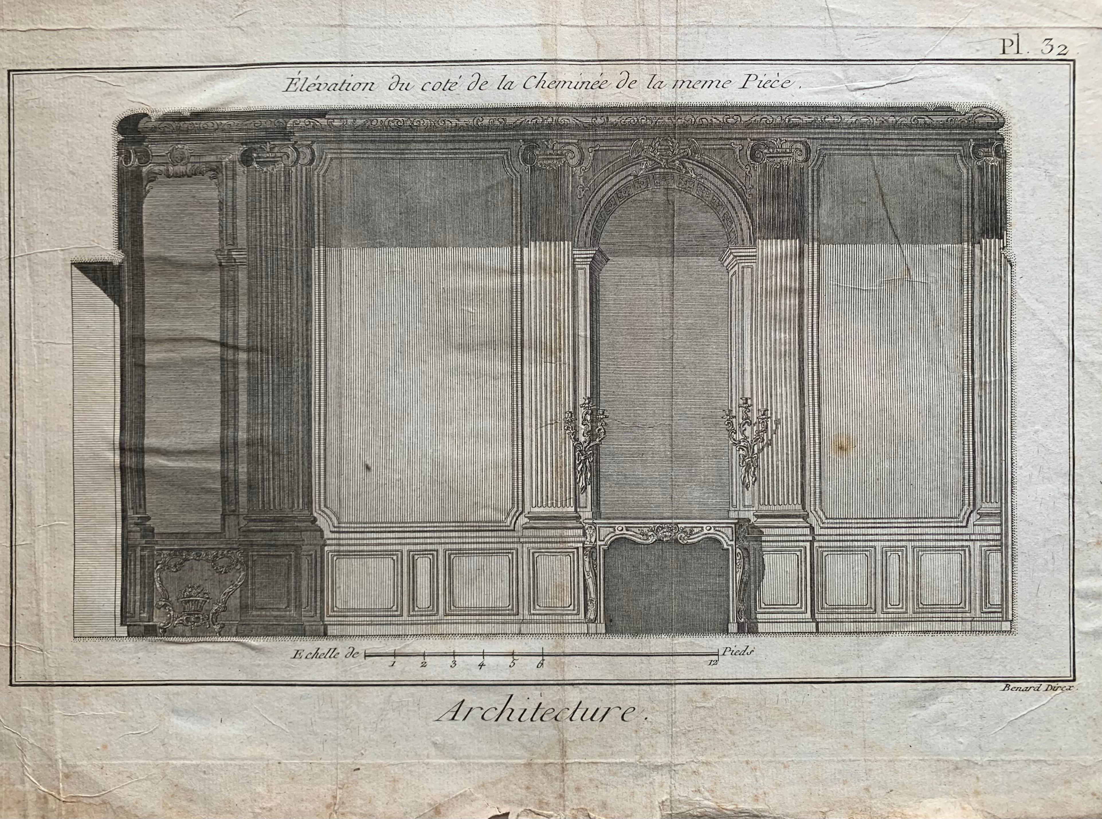Engraved Jacques Renaud Bernard, Set of 5 Engraving of Architecture, 18th Century For Sale