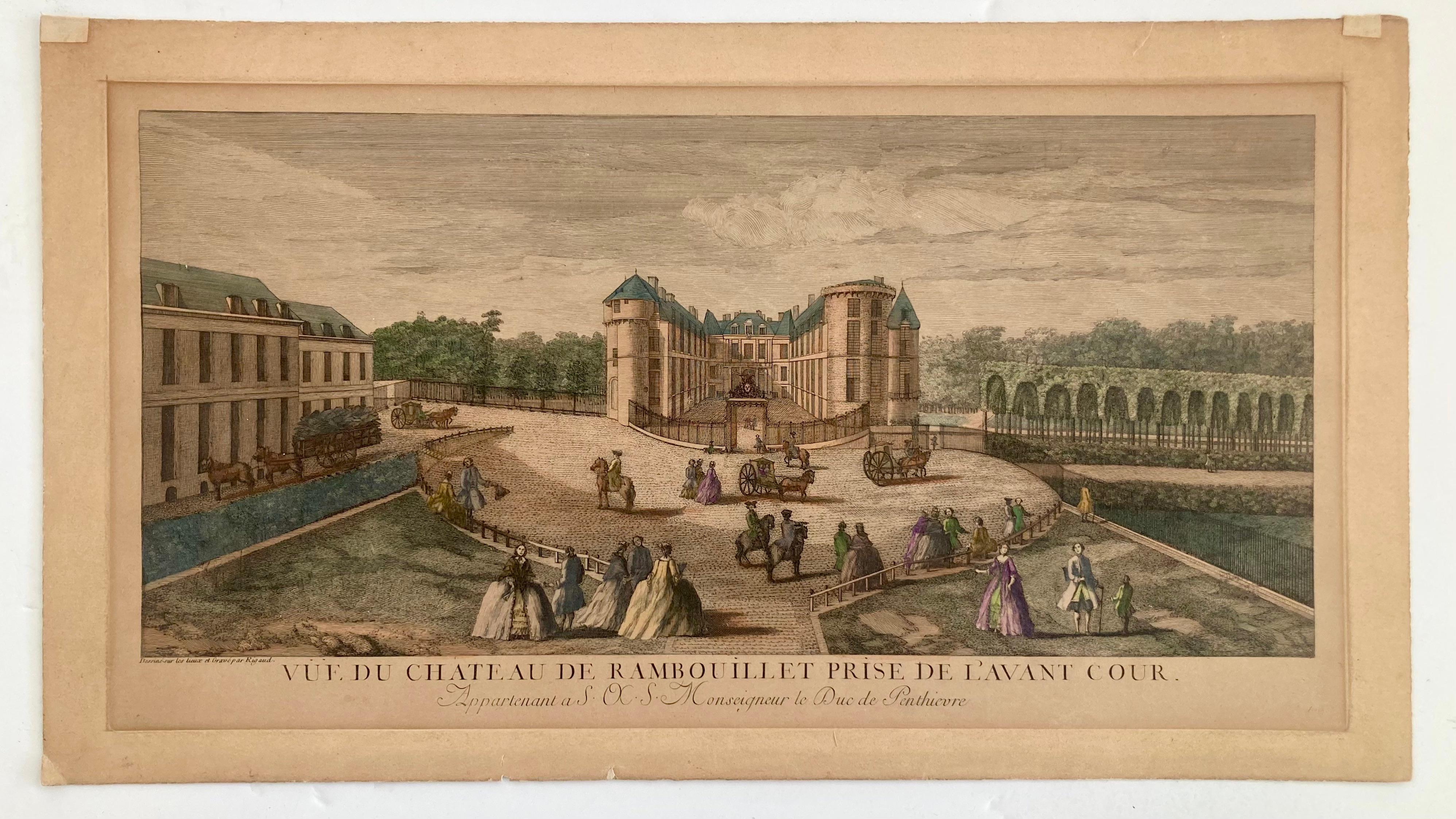 Französischer Stich von Jacques Rigaud aus dem 18. Jahrhundert von Chateau Rambouillet. Die Dimension ist der Anblick des Bildes. Dieser Artikel kann nach Ihrem Geschmack und Stil gerahmt werden. Wir haben noch mehrere andere Bilder zur Verfügung,