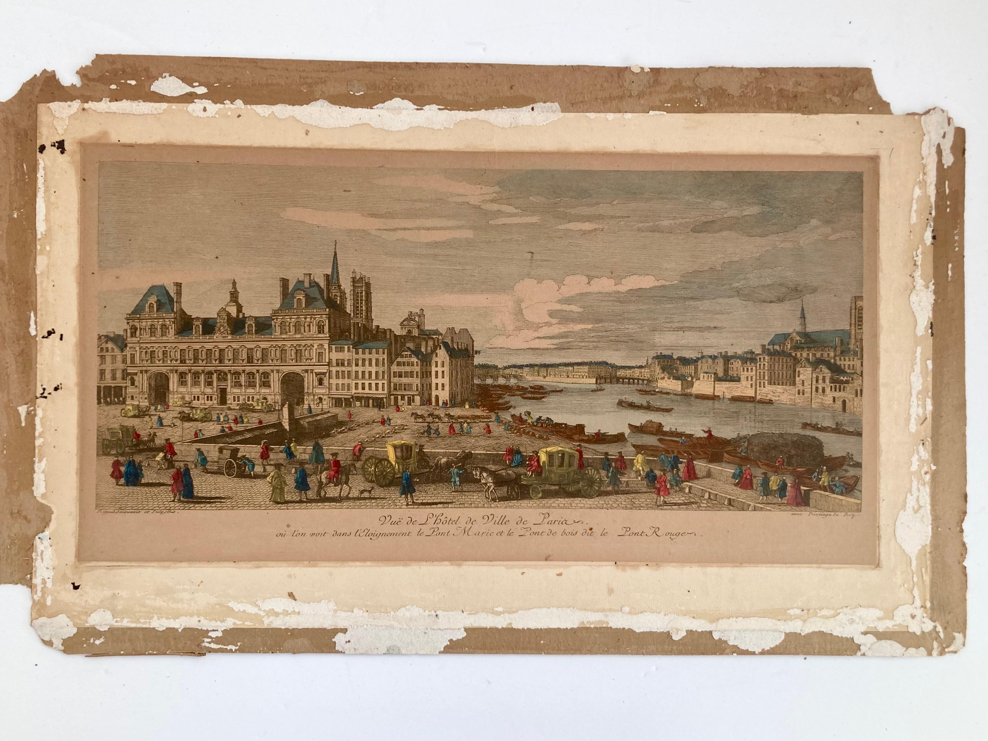 Französischer Stich von Jacques Rigaud aus dem 18. Jahrhundert zum Hotel De Ville. Die Dimension ist der Anblick des Bildes. Dieser Artikel kann nach Ihrem Geschmack und Stil gerahmt werden. Wir haben noch mehrere andere Bilder zur Verfügung, die