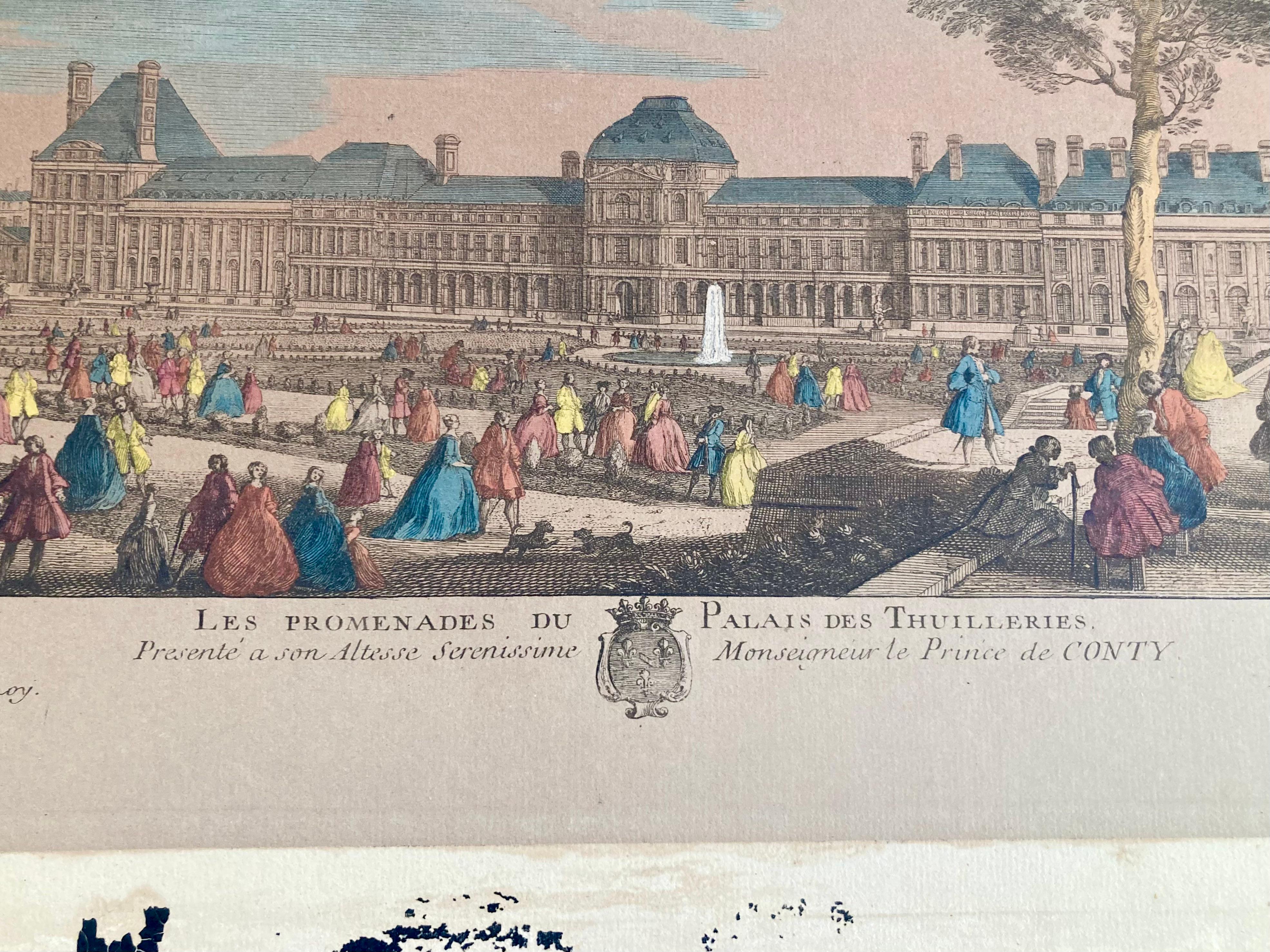 18th Century and Earlier Jacques Rigaud Engraving Palais Des Thuilleries For Sale