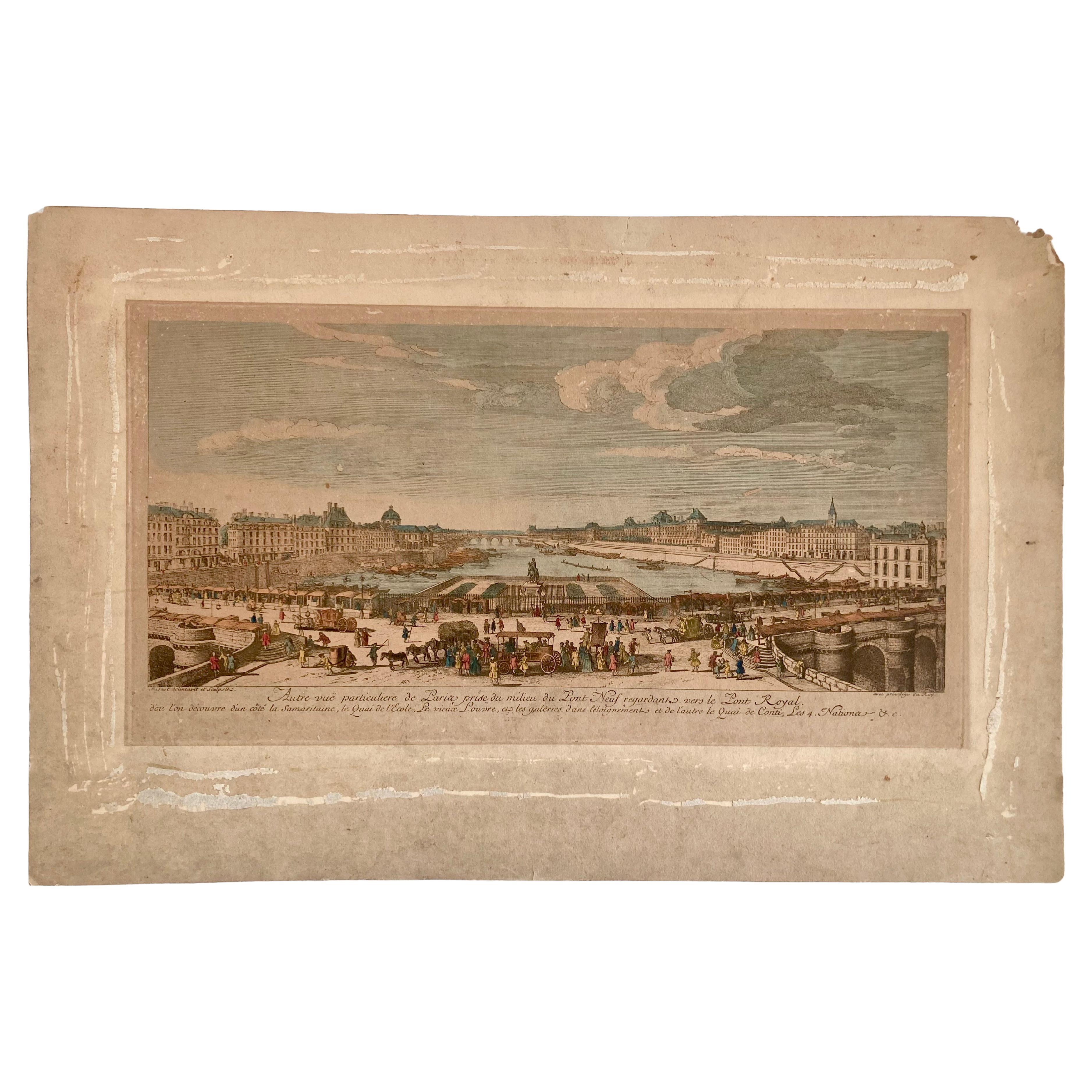 Jacques Rigaud Kupferstich Pont Neuf mit Gravur