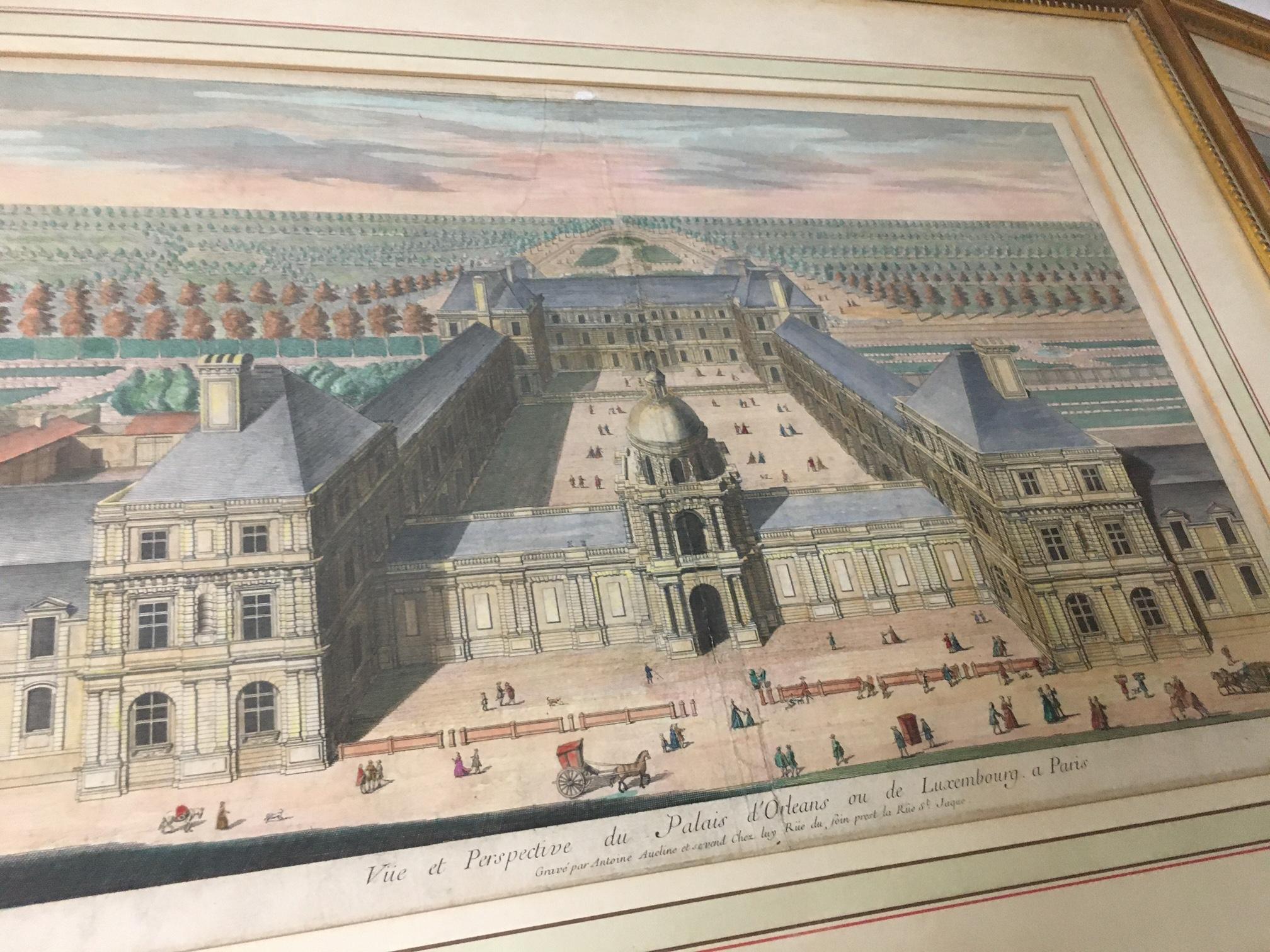 Jacques Rigaud Paris Engravings Pair 1713 with Gold Gilt Matted Frames For Sale 2