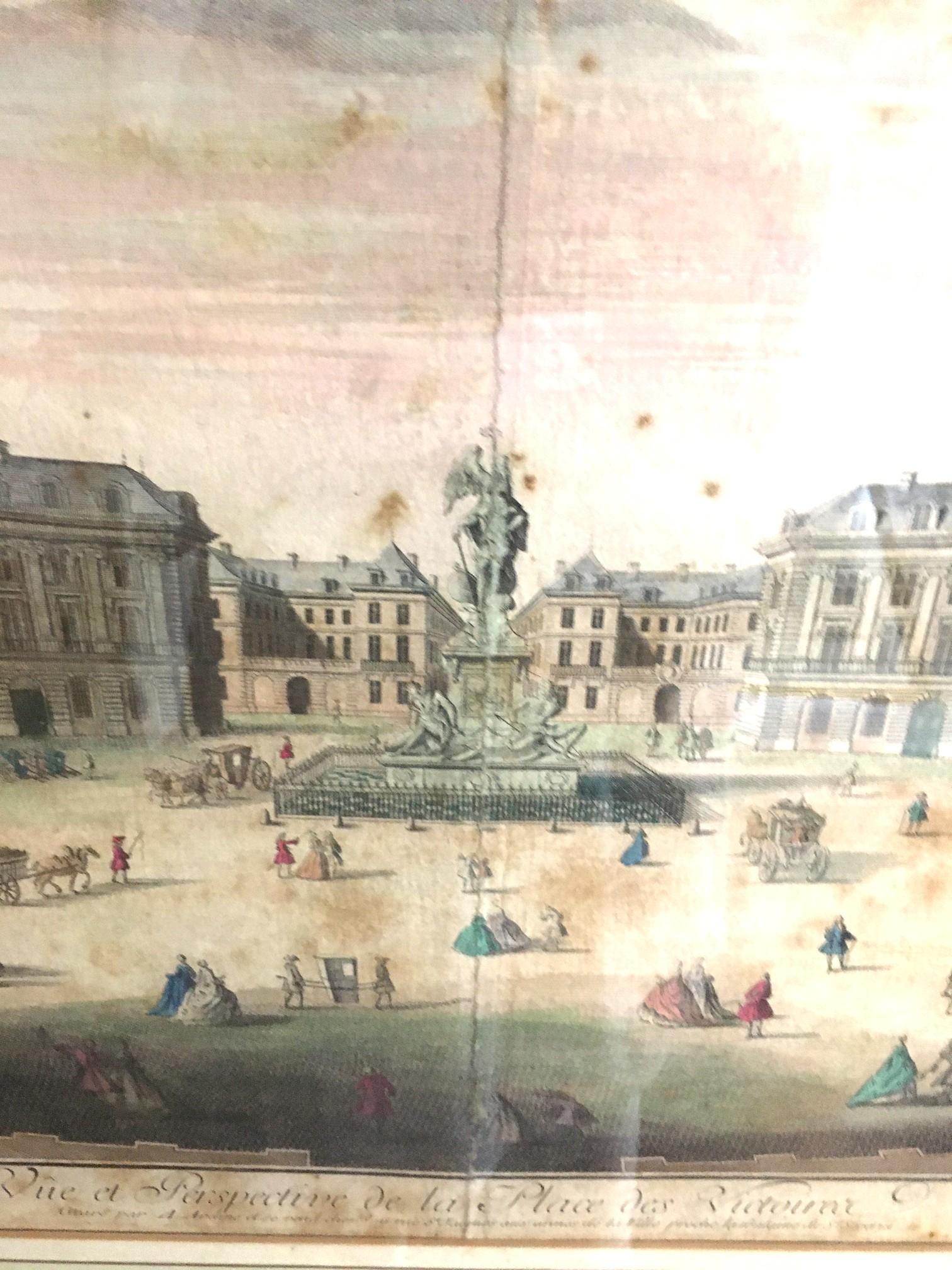 Louis XIV Jacques Rigaud Paris Engravings Pair 1713 with Gold Gilt Matted Frames For Sale