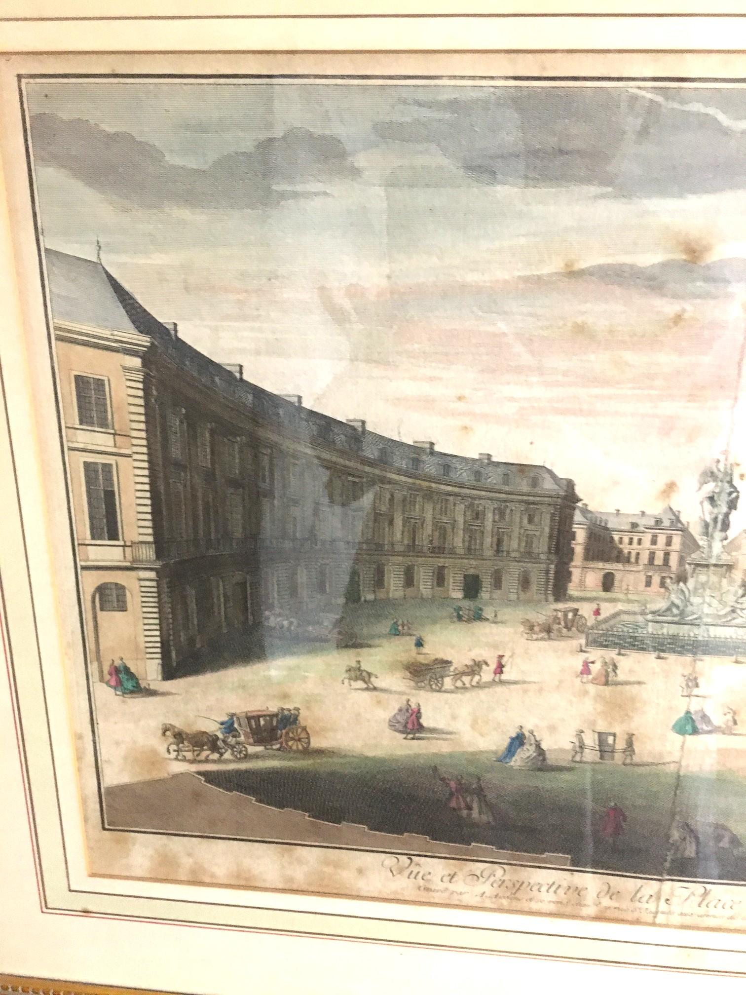 French Jacques Rigaud Paris Engravings Pair 1713 with Gold Gilt Matted Frames For Sale