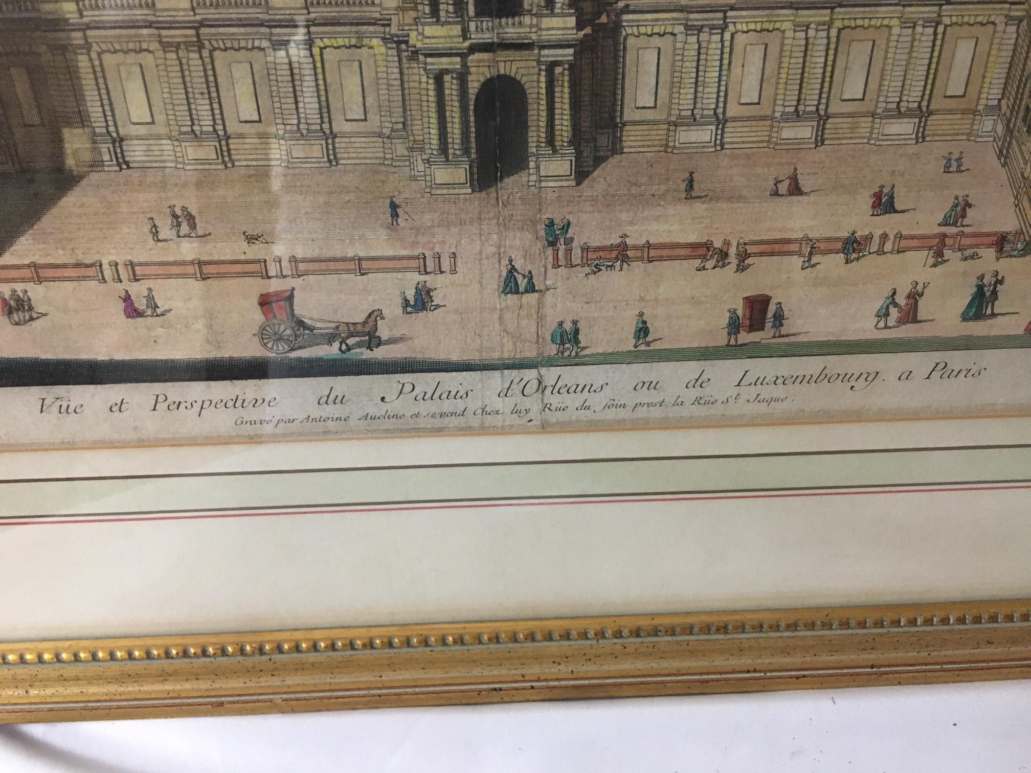 Engraved Jacques Rigaud Paris Engravings Pair 1713 with Gold Gilt Matted Frames For Sale
