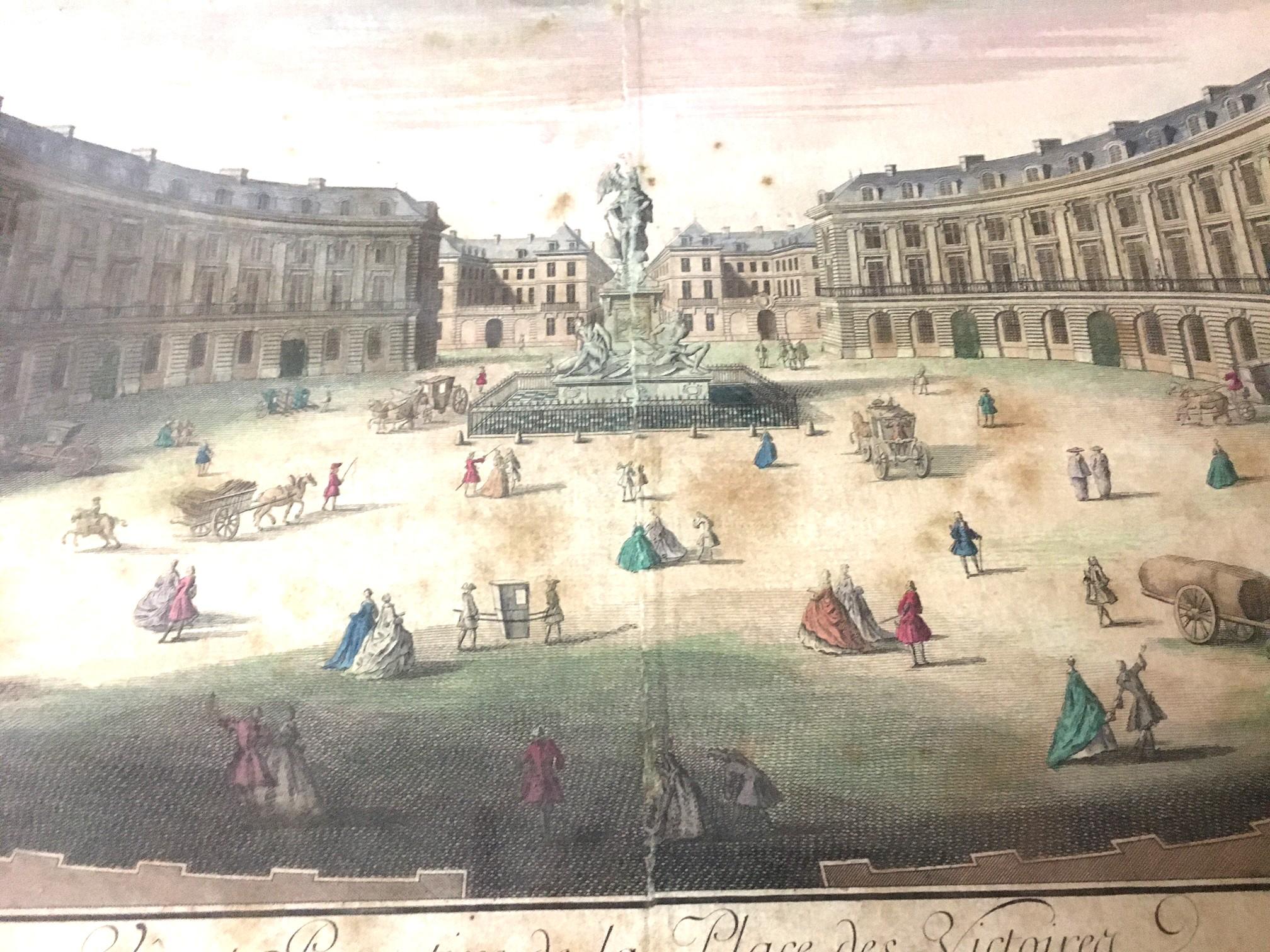 Glass Jacques Rigaud Paris Engravings Pair 1713 with Gold Gilt Matted Frames For Sale