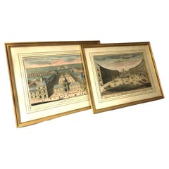 Antique Jacques Rigaud Paris Engravings Pair 1713 with Gold Gilt Matted Frames