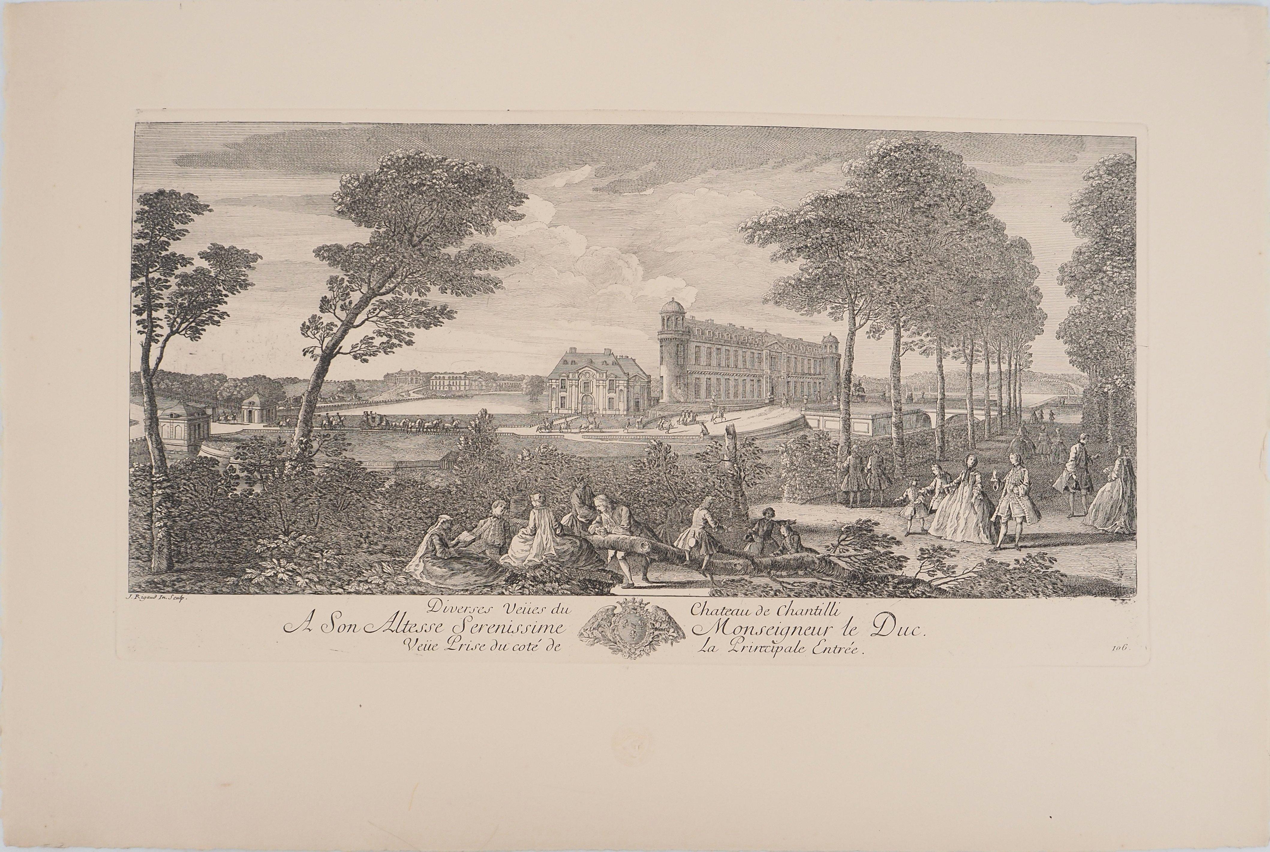 Pomeriggio al Castello di Chantilly - Acquaforte originale, firmata - Print di Jacques RIGAUD