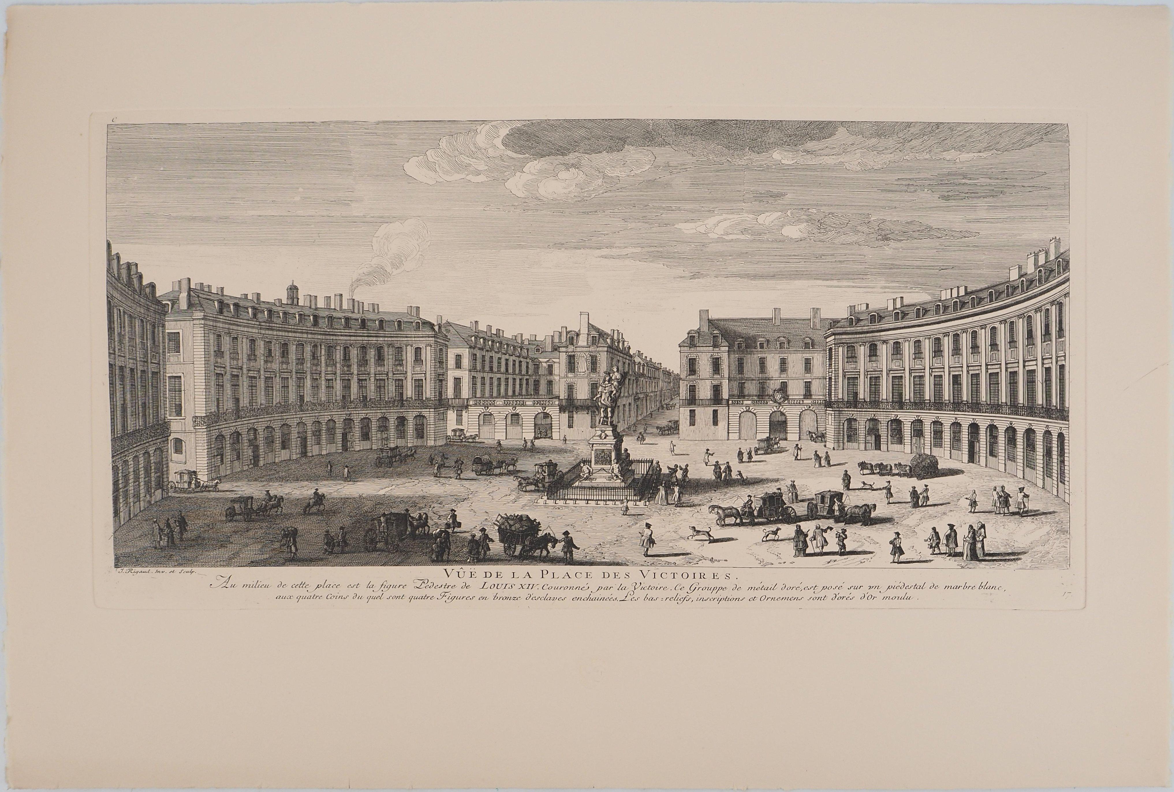 Statue of Louis XIV - Original etching, Signed - Print by Jacques RIGAUD
