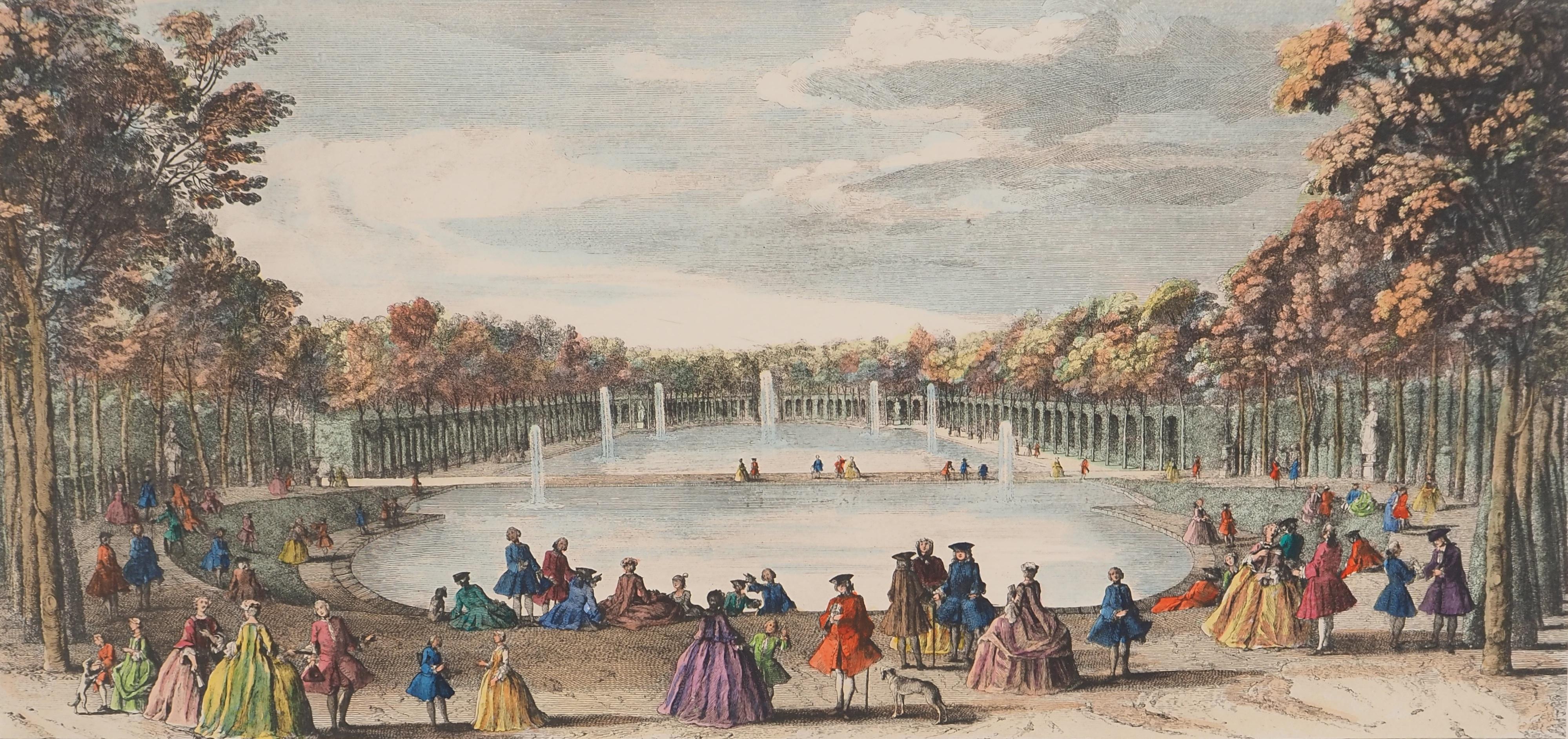 Jacques Rigaud (c. 1671/91-1754)
El Jardín Real

Grabado original realzado con plantilla 
Firmado en la placa
Sobre vitela Arches 35 x 66 cm (13,7 x 25,9 pulgadas)

Muy buen estado, pequeños defectos de manipulación 