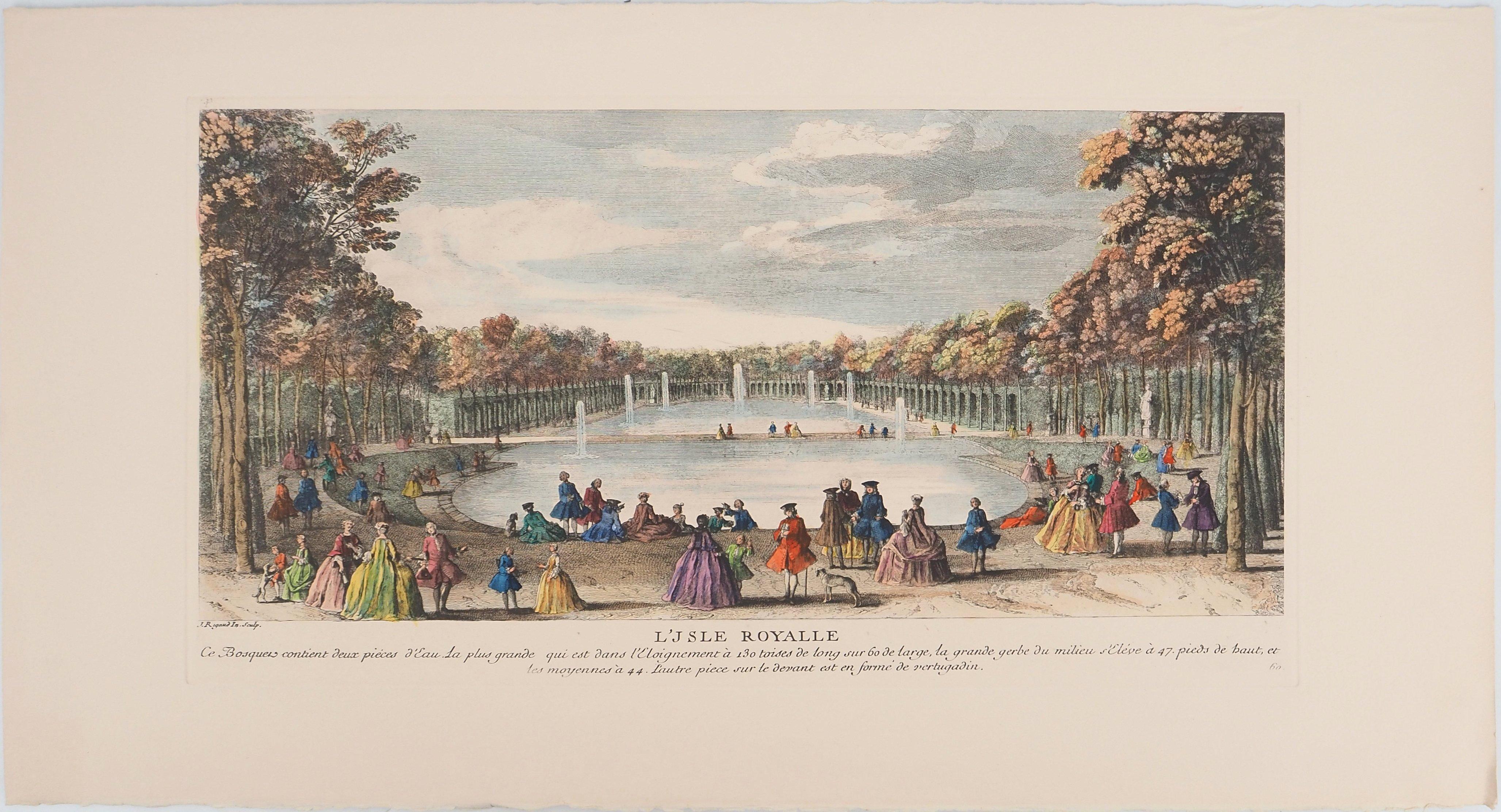 El Jardín Real - Grabado original y estarcido, Firmado - Print de Jacques RIGAUD