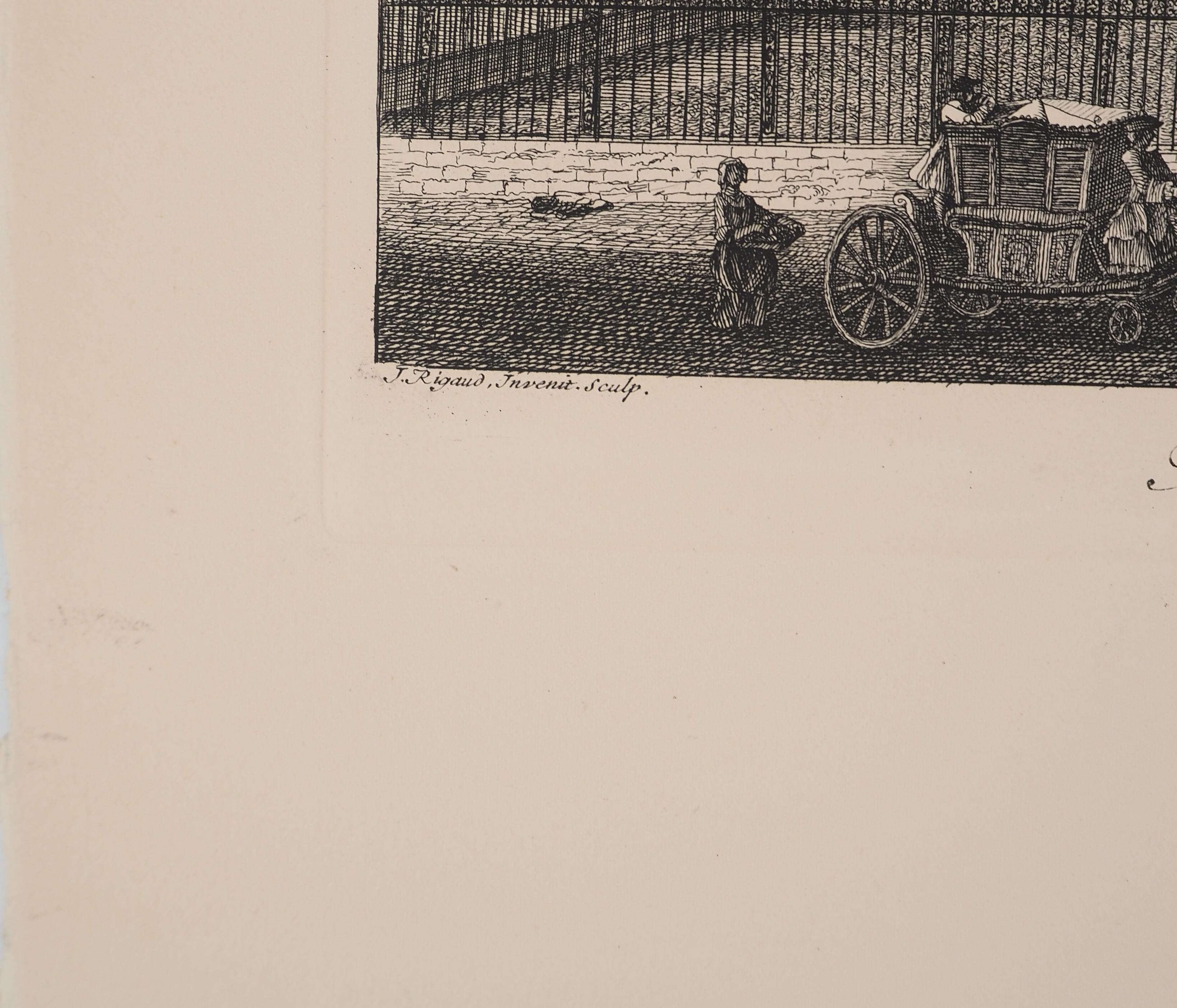 La Piazza Reale: Uno scorcio di Old Paris - Incisione originale, firmata - Print Altro stile artistico di Jacques RIGAUD
