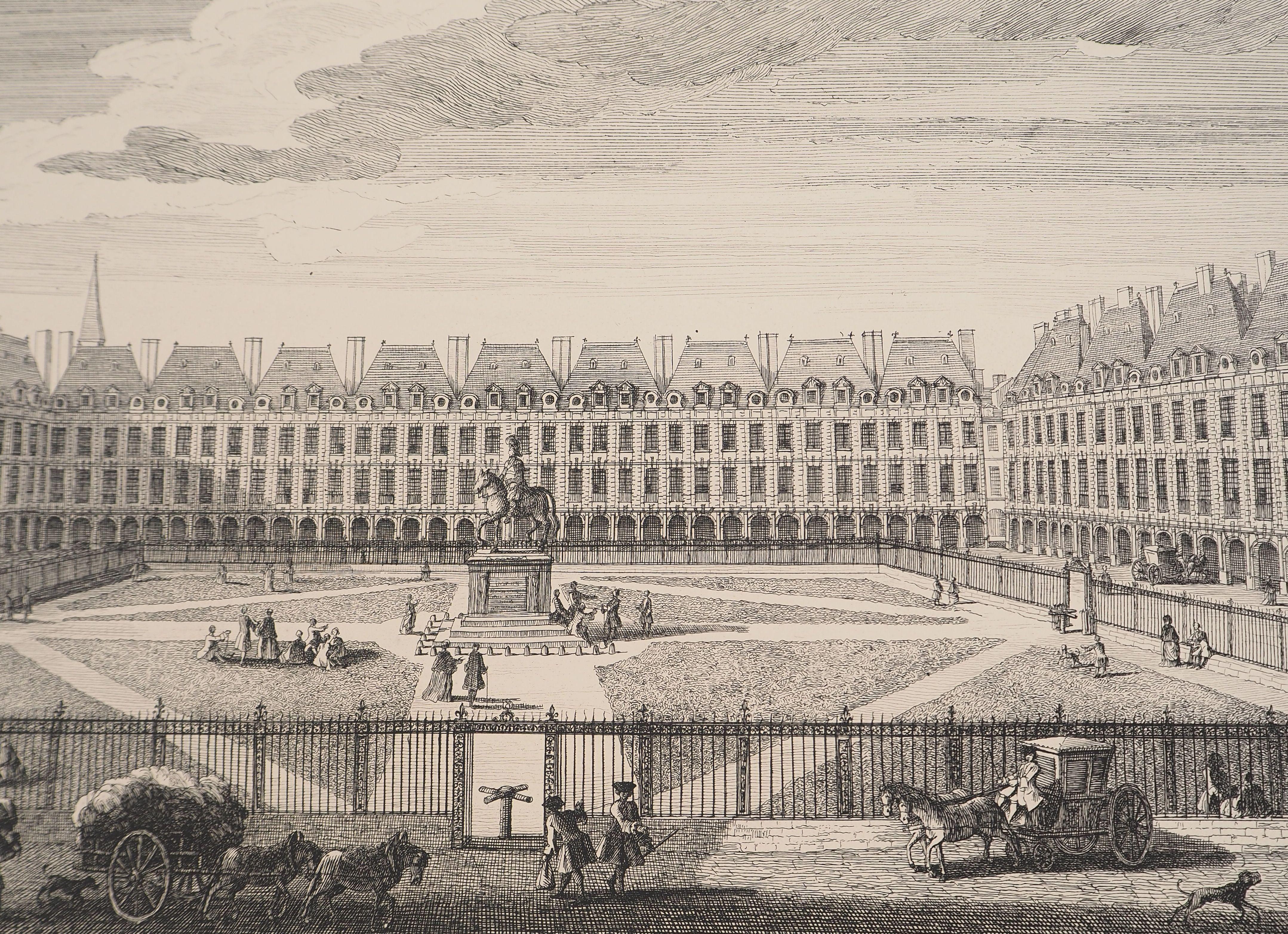 La Piazza Reale: Uno scorcio di Old Paris - Incisione originale, firmata in vendita 1