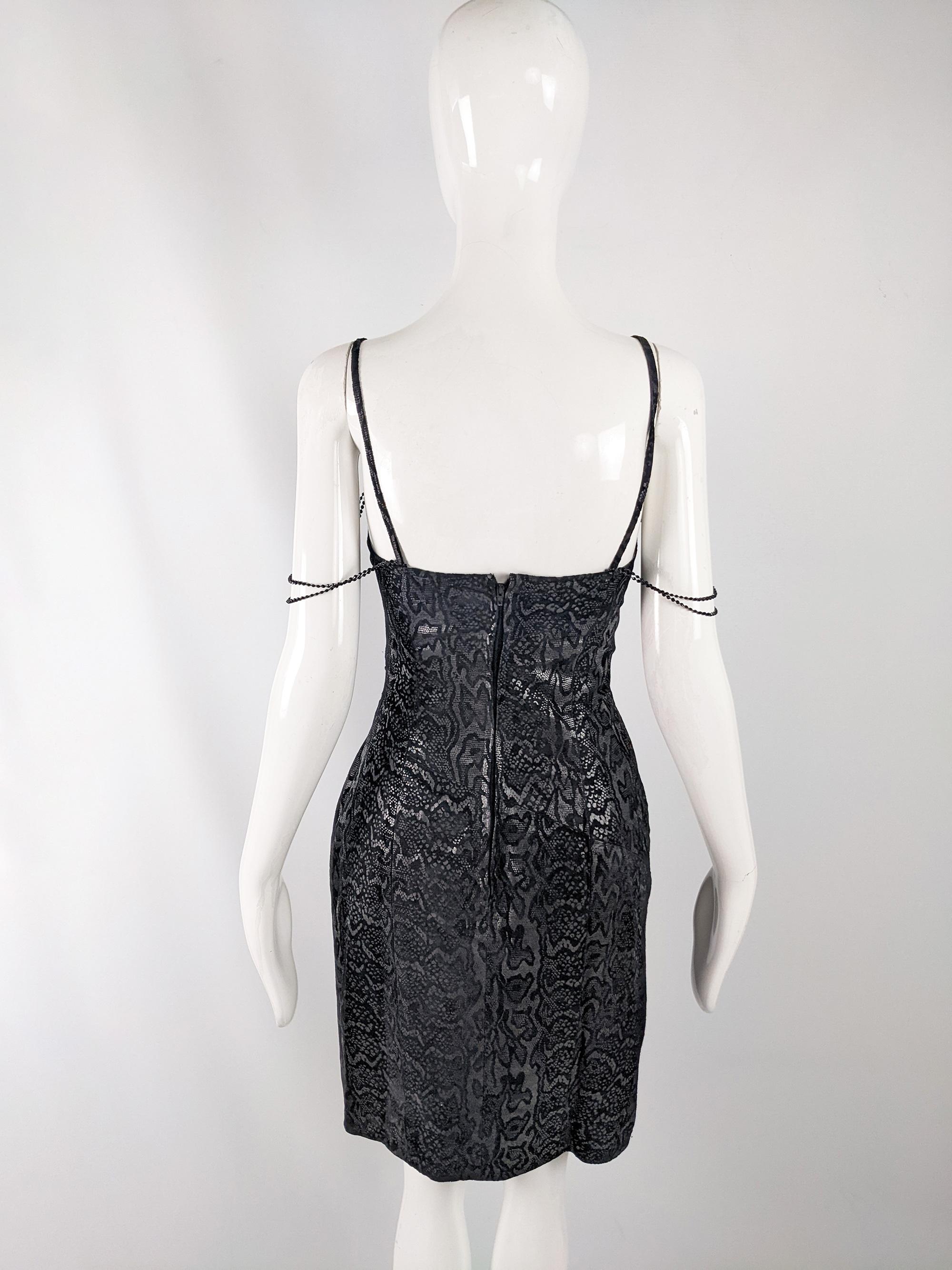 Jacques Sac Vintage Black Leather Snakeskin Print Sequin Real Leather Dress 4