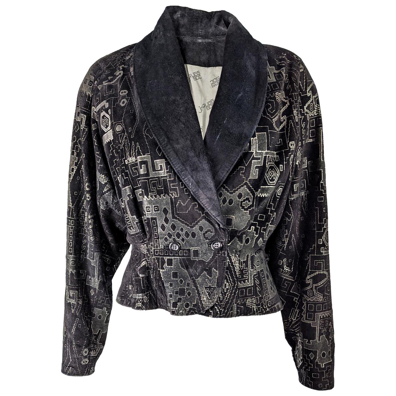 Jacques Sac Vintage Printed Suede Batwing Jacket 1980s For Sale