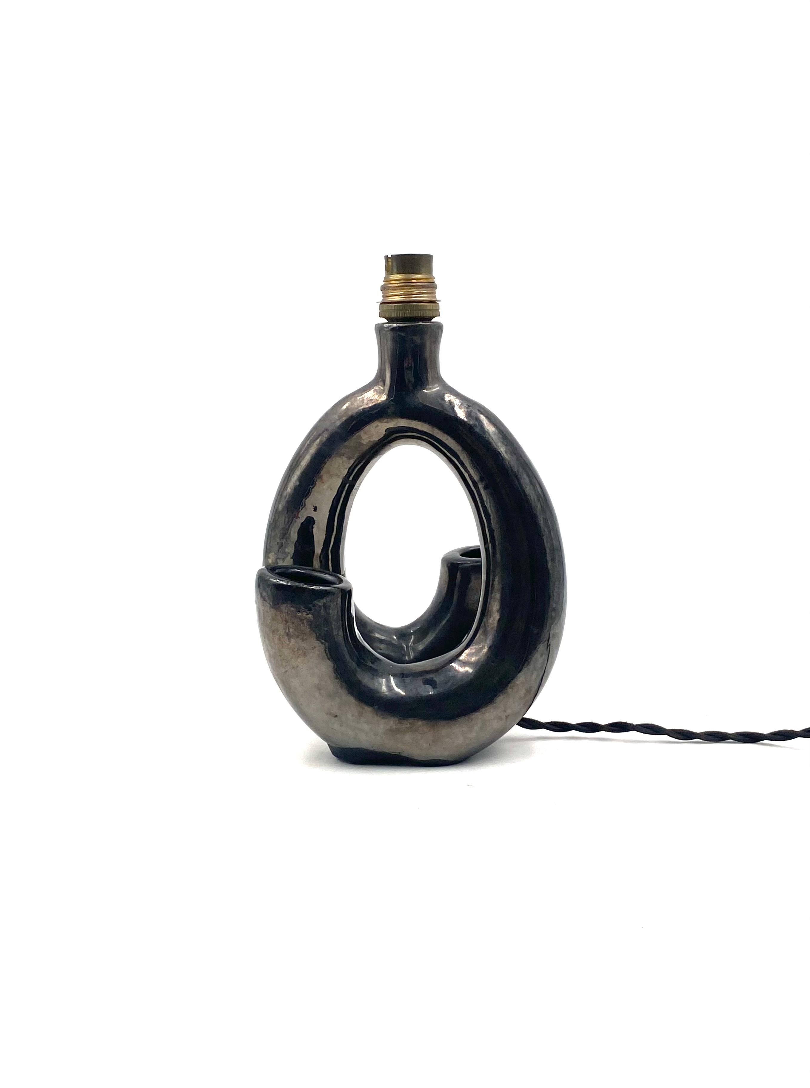 Jacques Sagan, 'Corne' black earthenware lamp base, Vallauris France 1960s 9