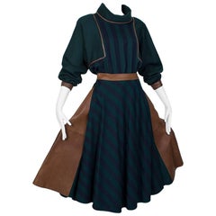 Vintage Jacques Saint Just Oversized Leather Panel Hunting Ensemble, 1980s